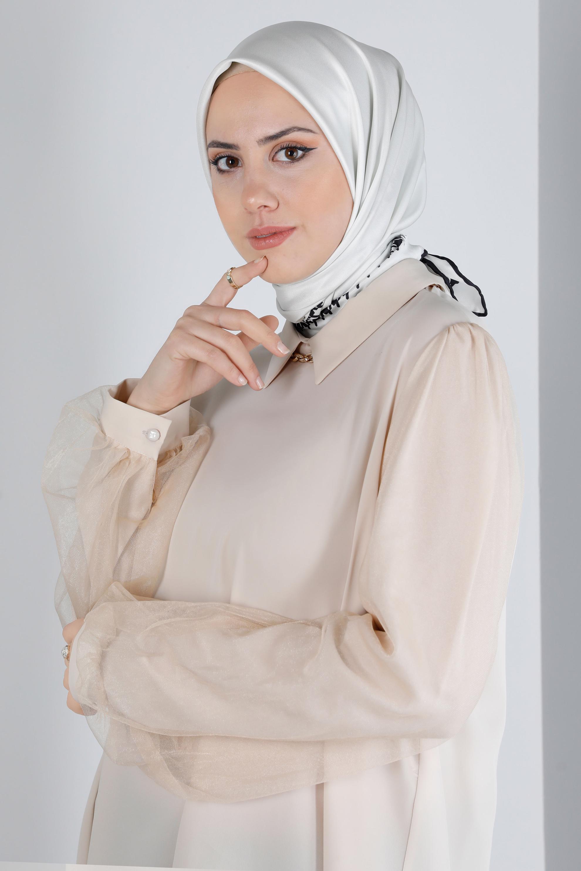 Tesettür giyim EKRU ALVİNA DİJİTAL DÜZ EŞARP 8137