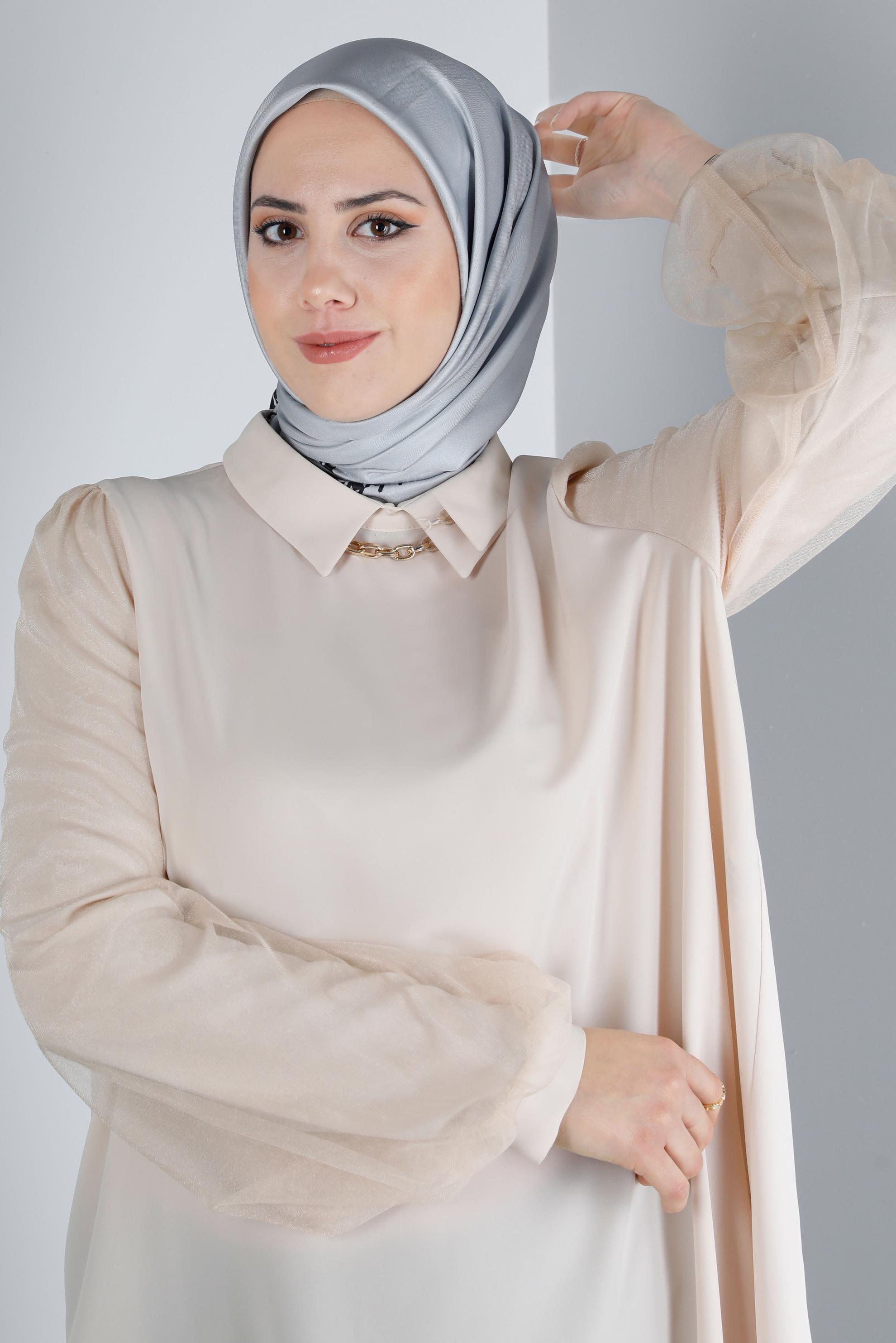 Tesettür giyim GÜMÜŞ ALVİNA DİJİTAL DÜZ EŞARP 8137