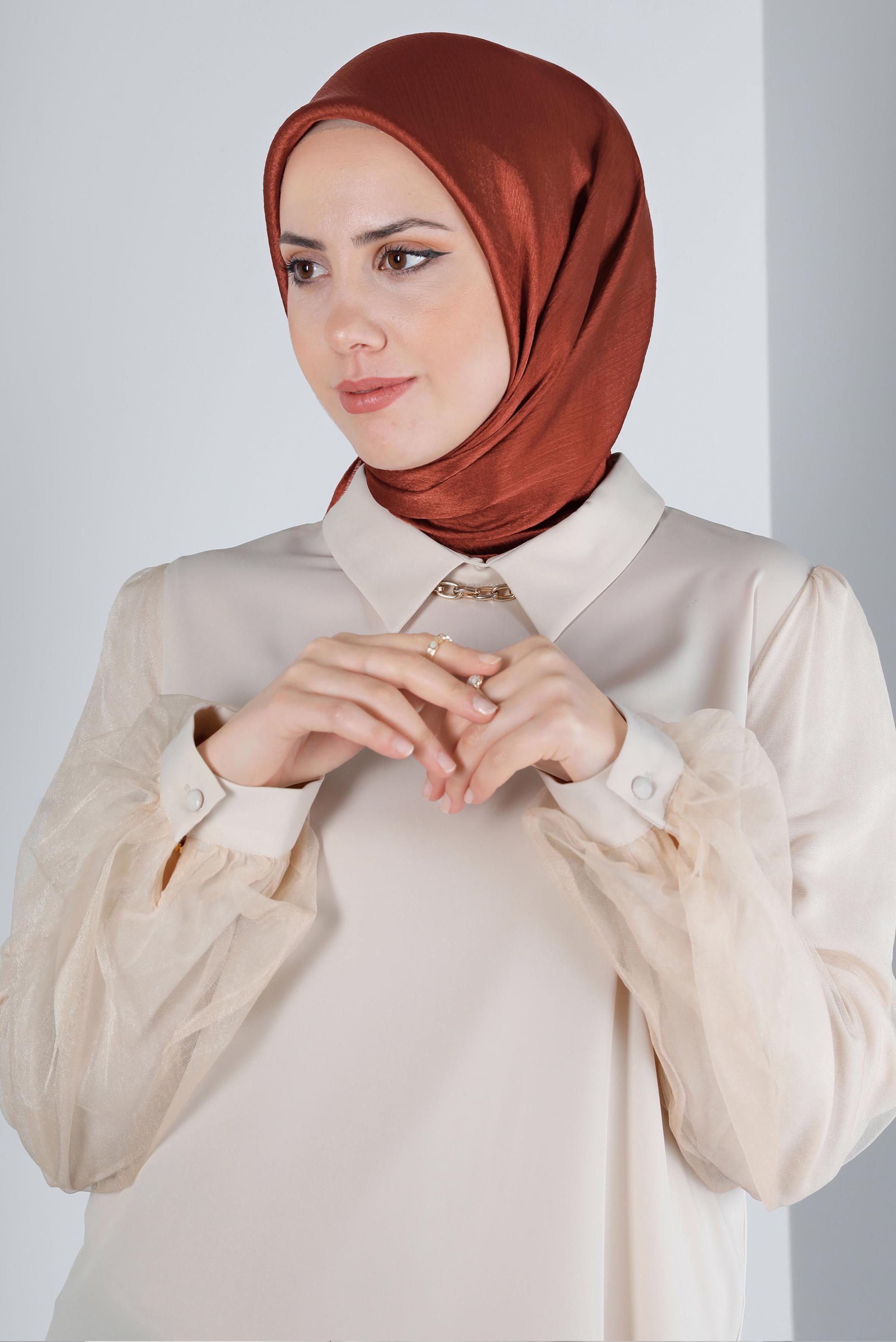 Tesettür giyim TURUNCU ALVİNA JANJANLI EŞARP 8140 