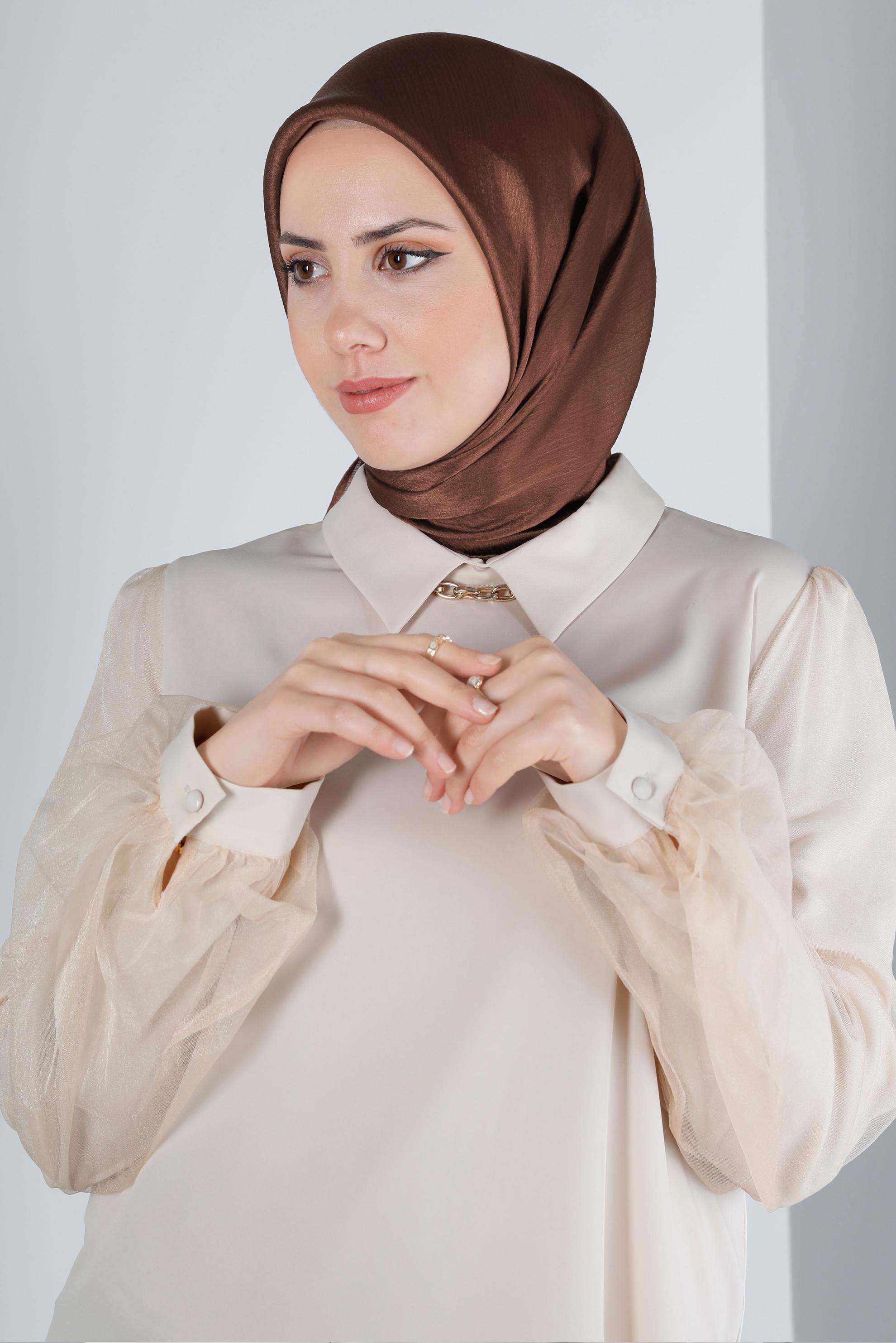 Tesettür giyim KAHVE ALVİNA JANJANLI EŞARP 8140 