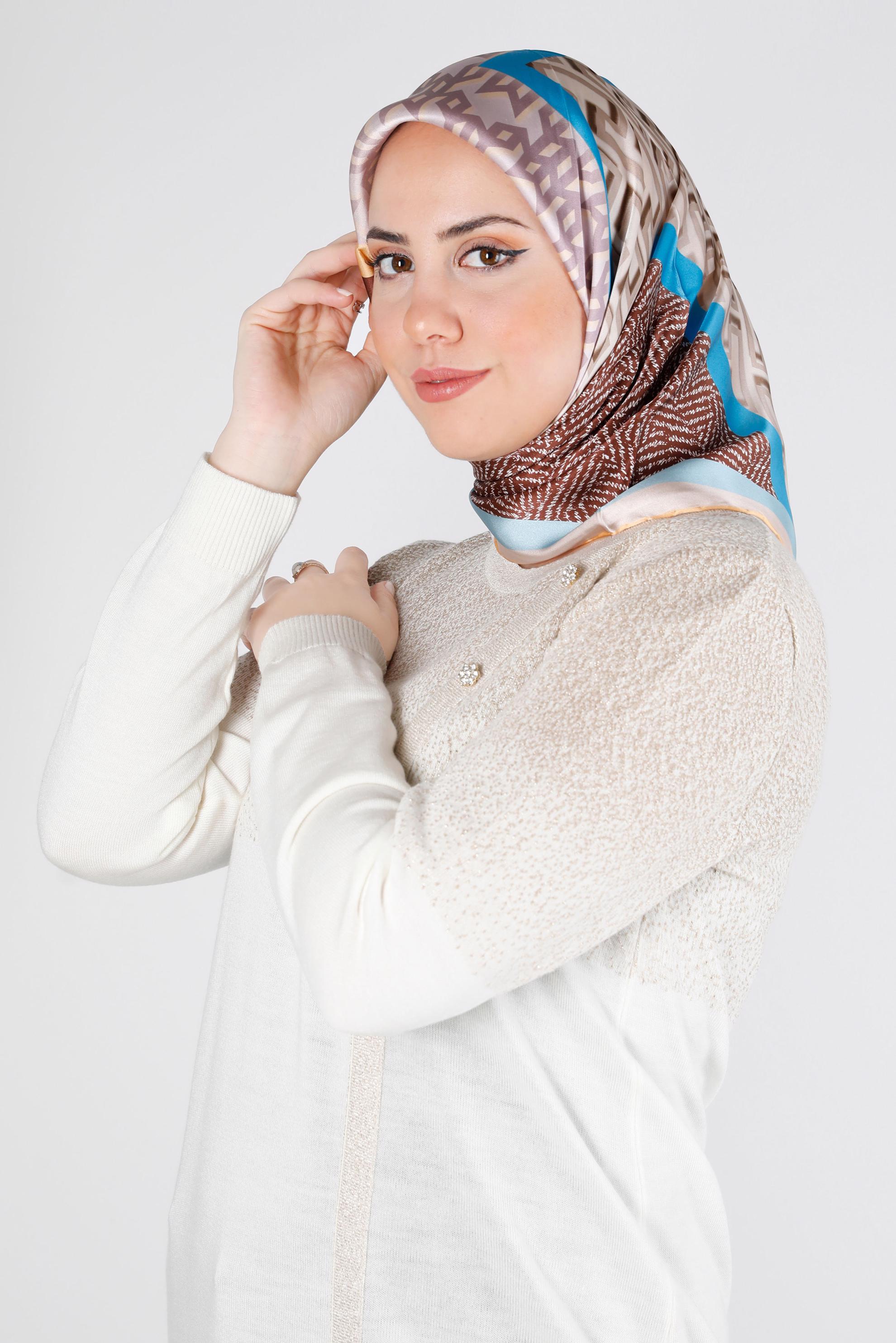 Tesettür giyim VİZON ALVİNA SURA İPEK EŞARP 24439 