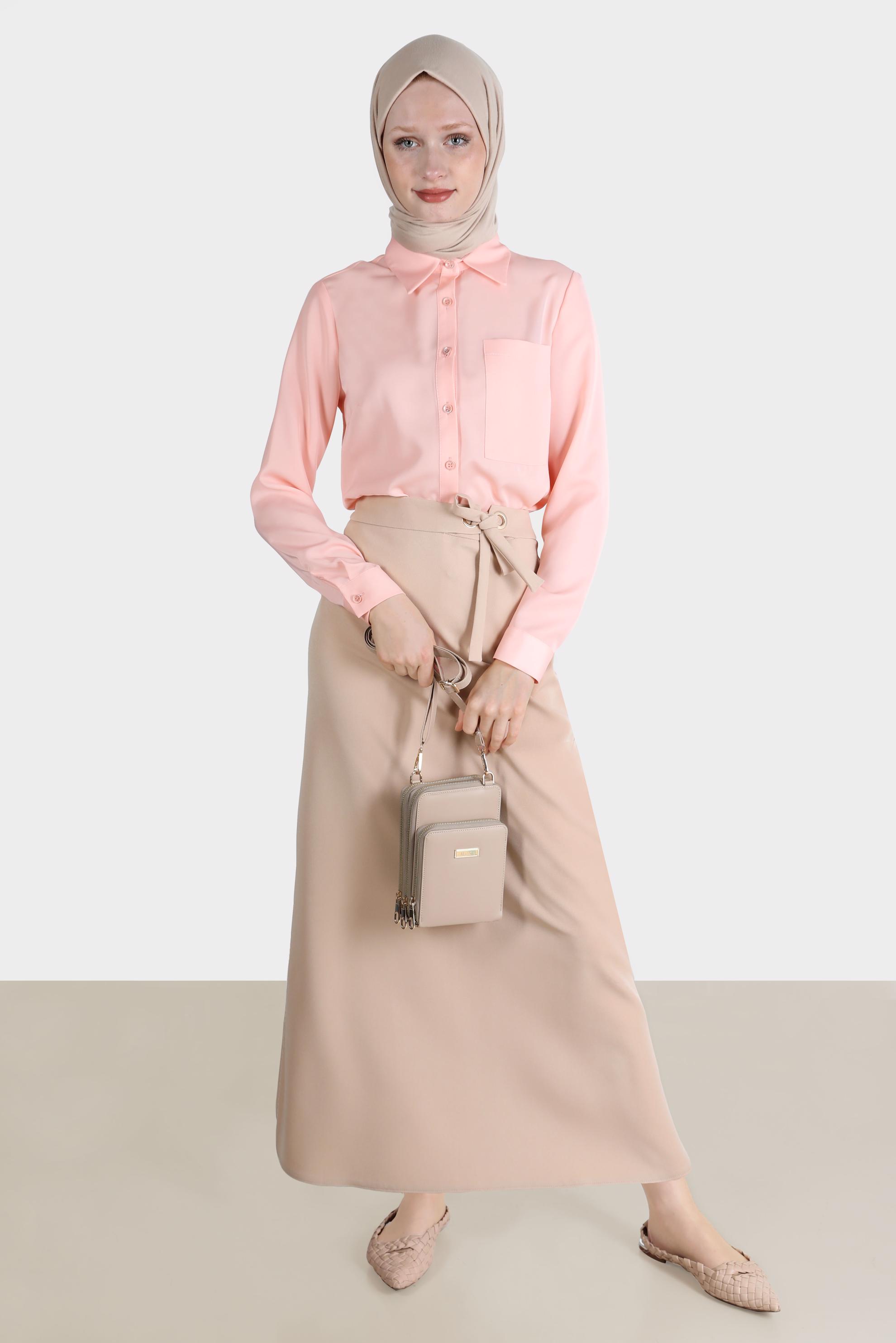 Hijab clothing BEIGE TIE DETAIL SKIRT 60250 