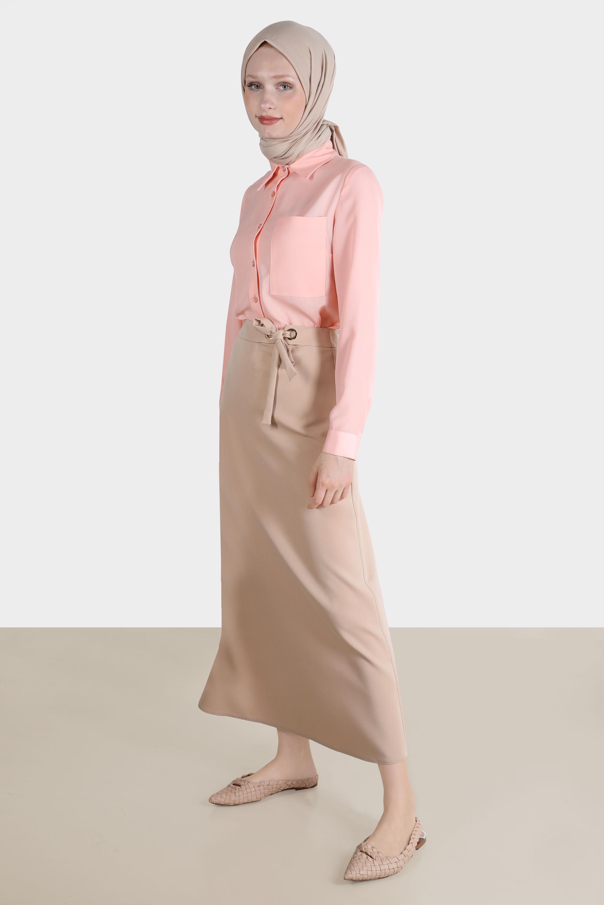 Hijab clothing BEIGE TIE DETAIL SKIRT 60250 
