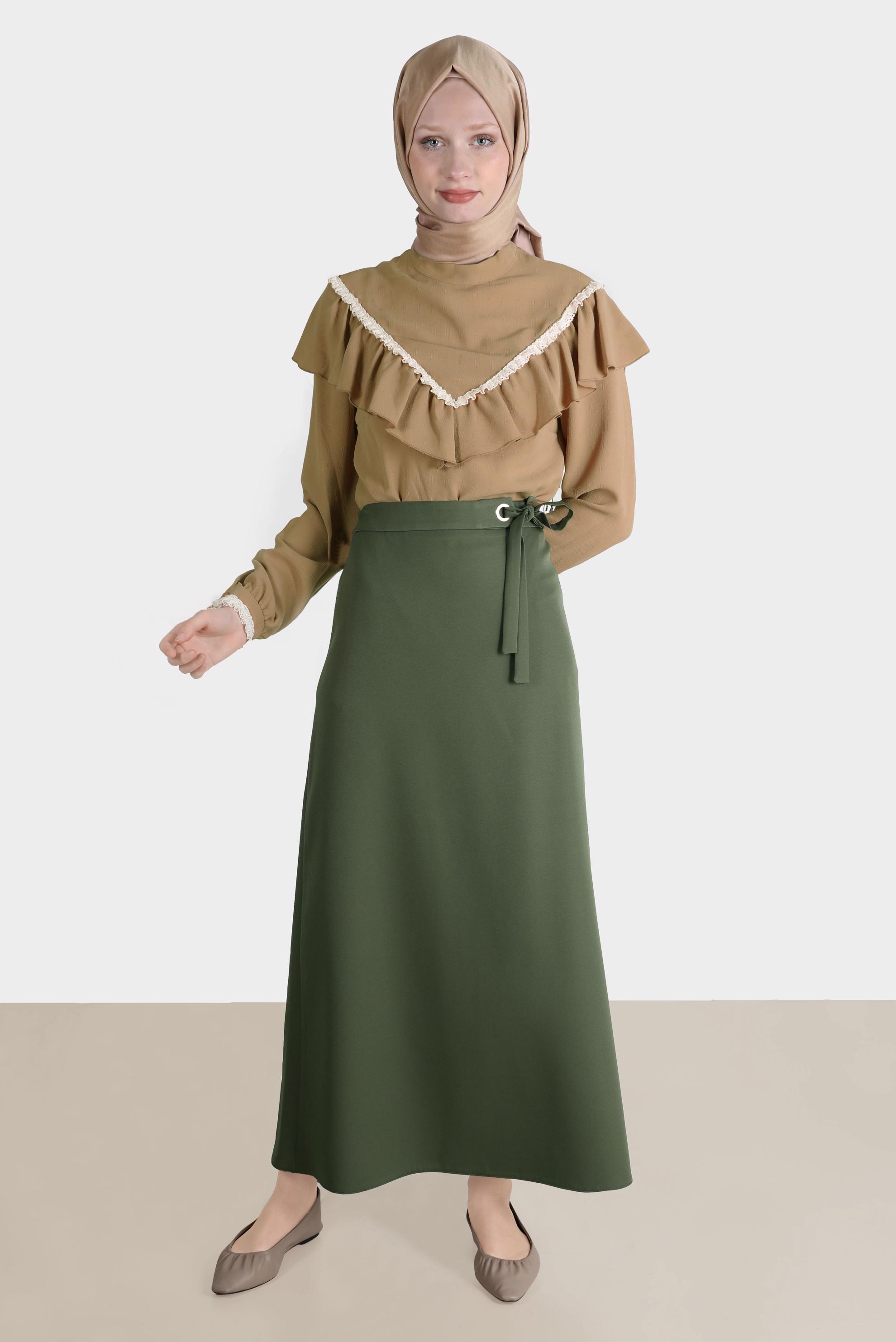 Hijab clothing KHAKI TIE DETAIL SKIRT 60250 