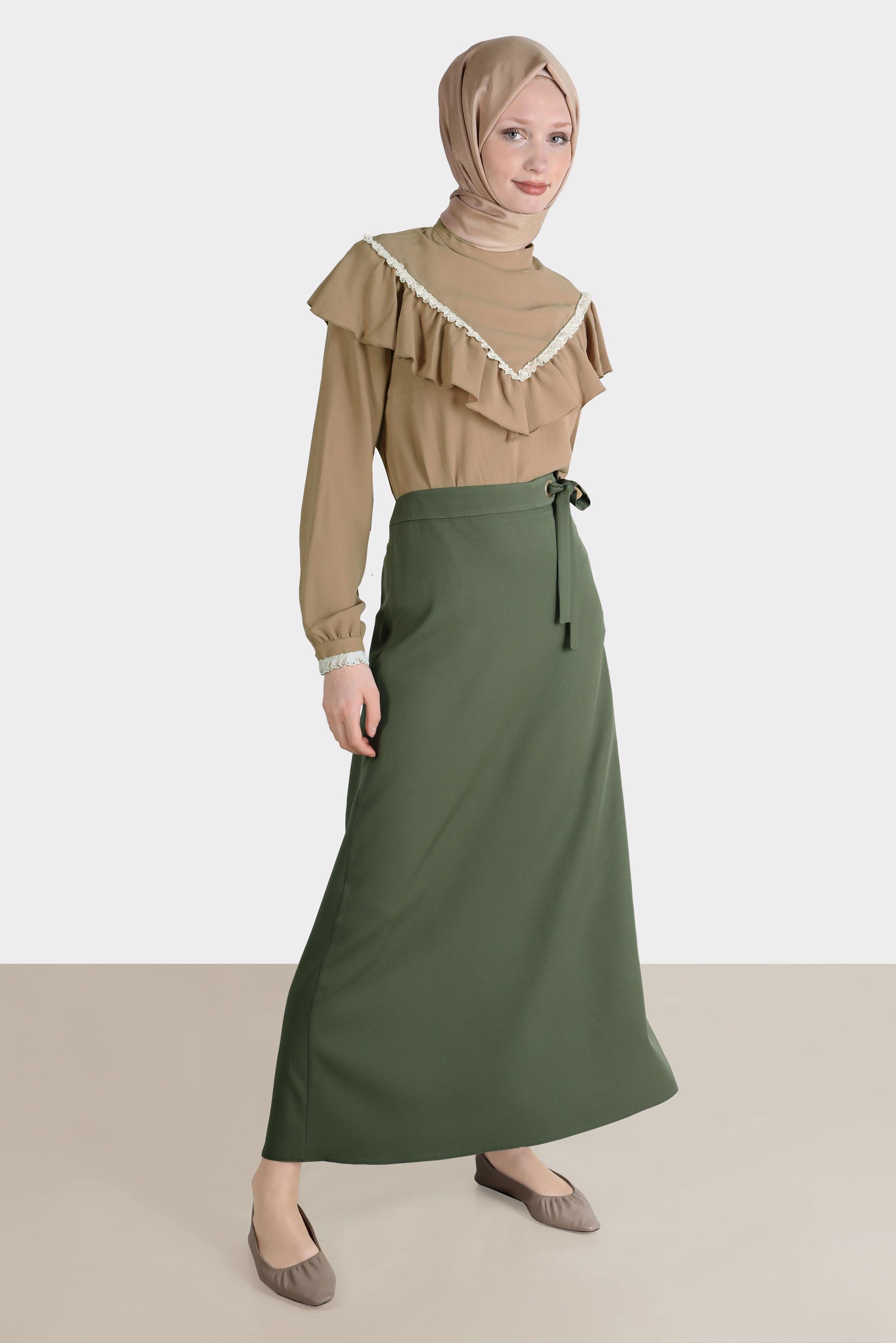 Hijab clothing KHAKI TIE DETAIL SKIRT 60250 