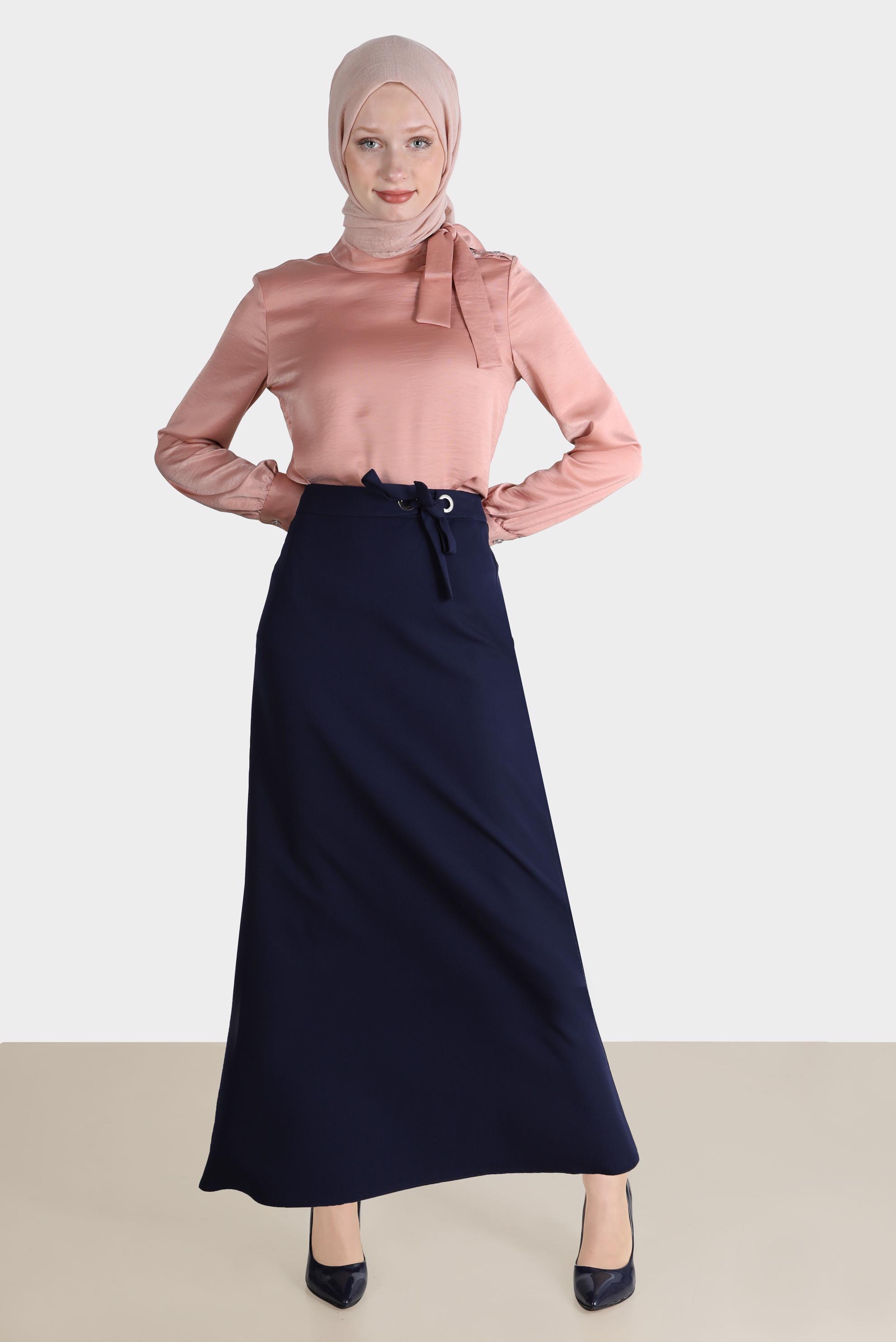 Tesettür giyim LACİVERT BAĞLAMA DETAYLI ETEK 60250 