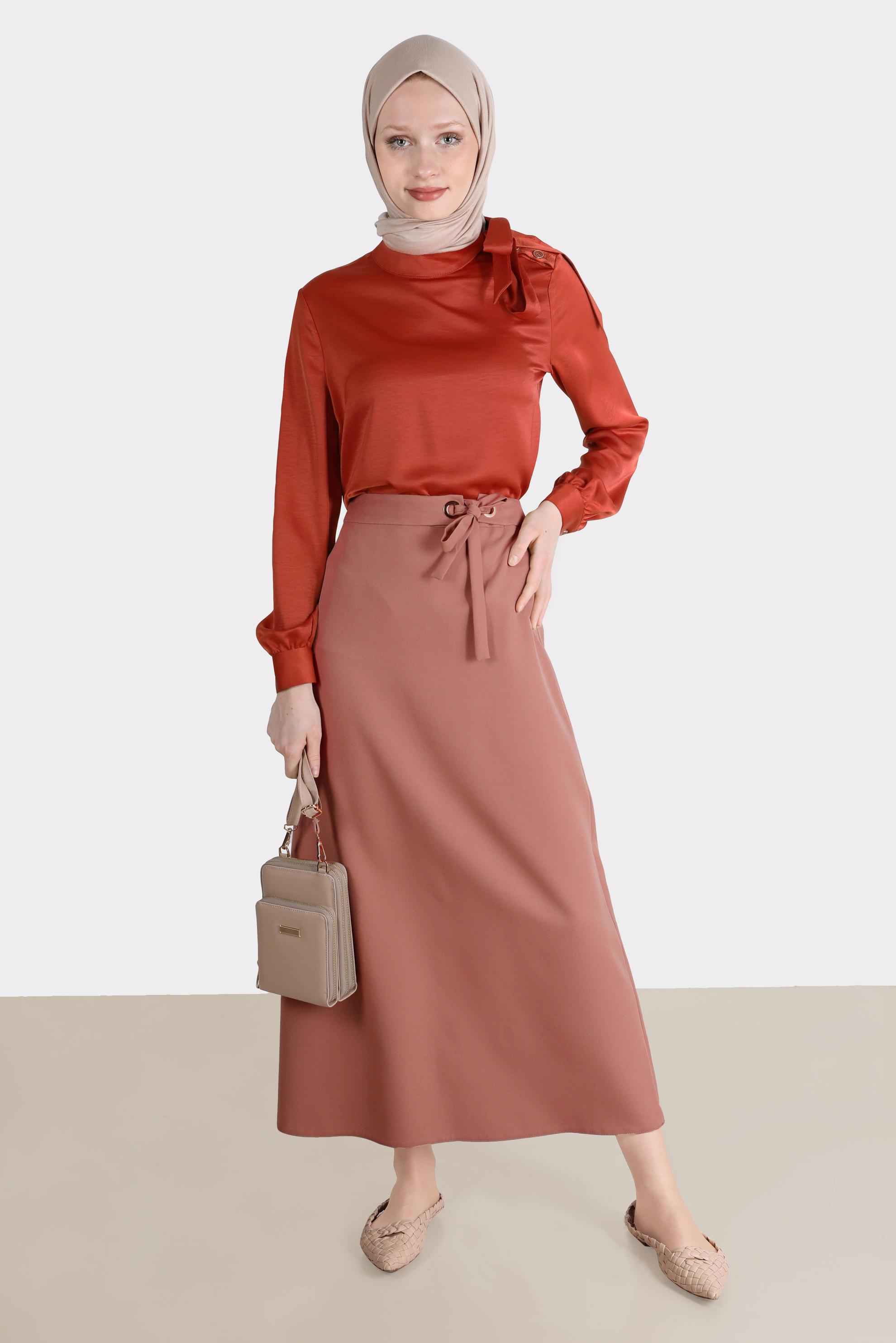 Tesettür giyim TABA BAĞLAMA DETAYLI ETEK 60250 