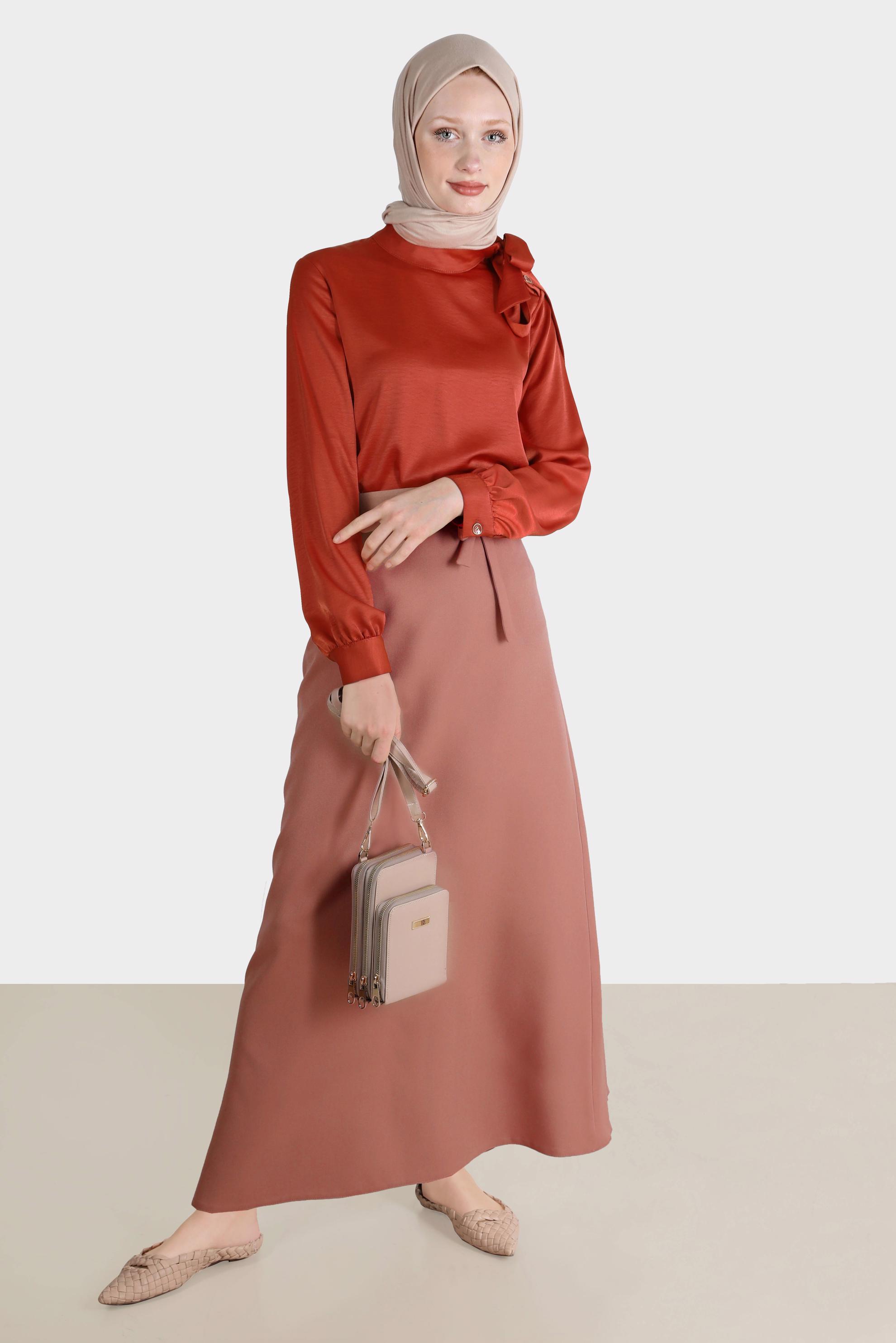 Tesettür giyim TABA BAĞLAMA DETAYLI ETEK 60250 