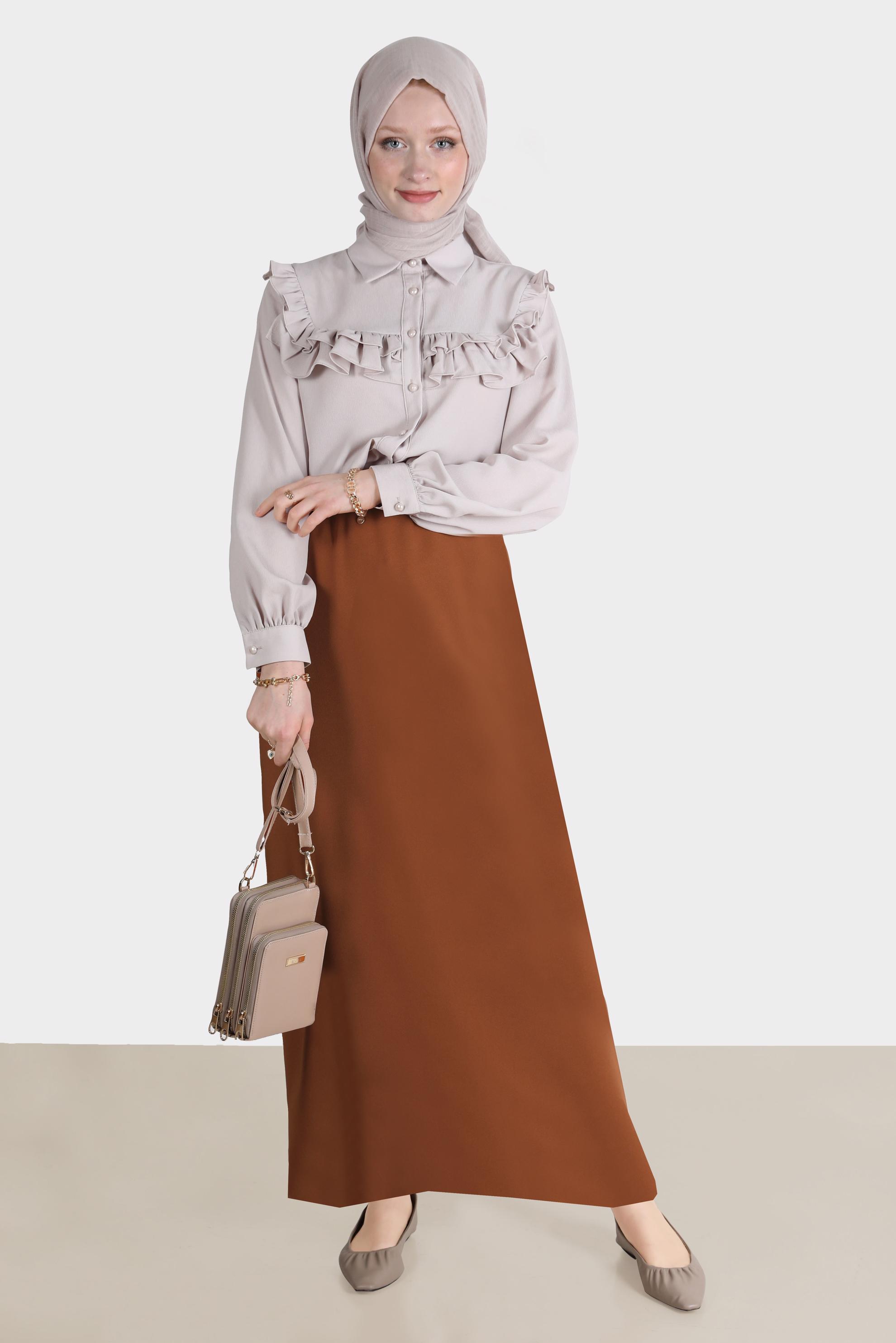 Tesettür giyim TABA KLASİK ETEK 60251 