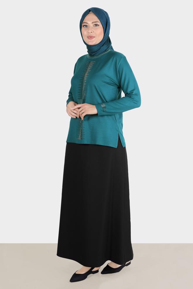 Vêtements hijab NOIR JUPE COUPE DROITE GRANDE TAILLE 60252 - ALVİNA