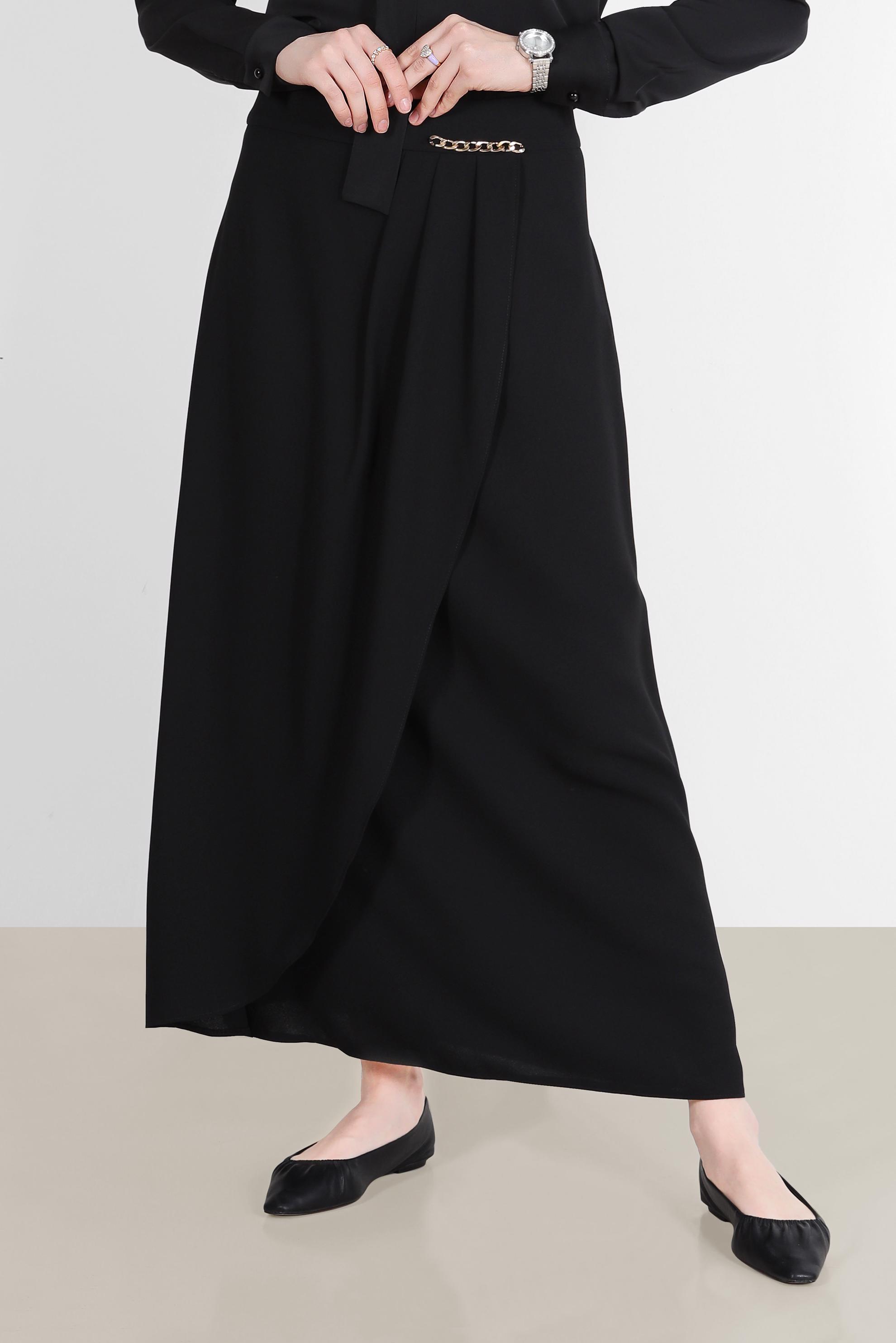 Tesettür giyim SİYAH ZİNCİR DETAYLI ANVELOP ETEK 60253 