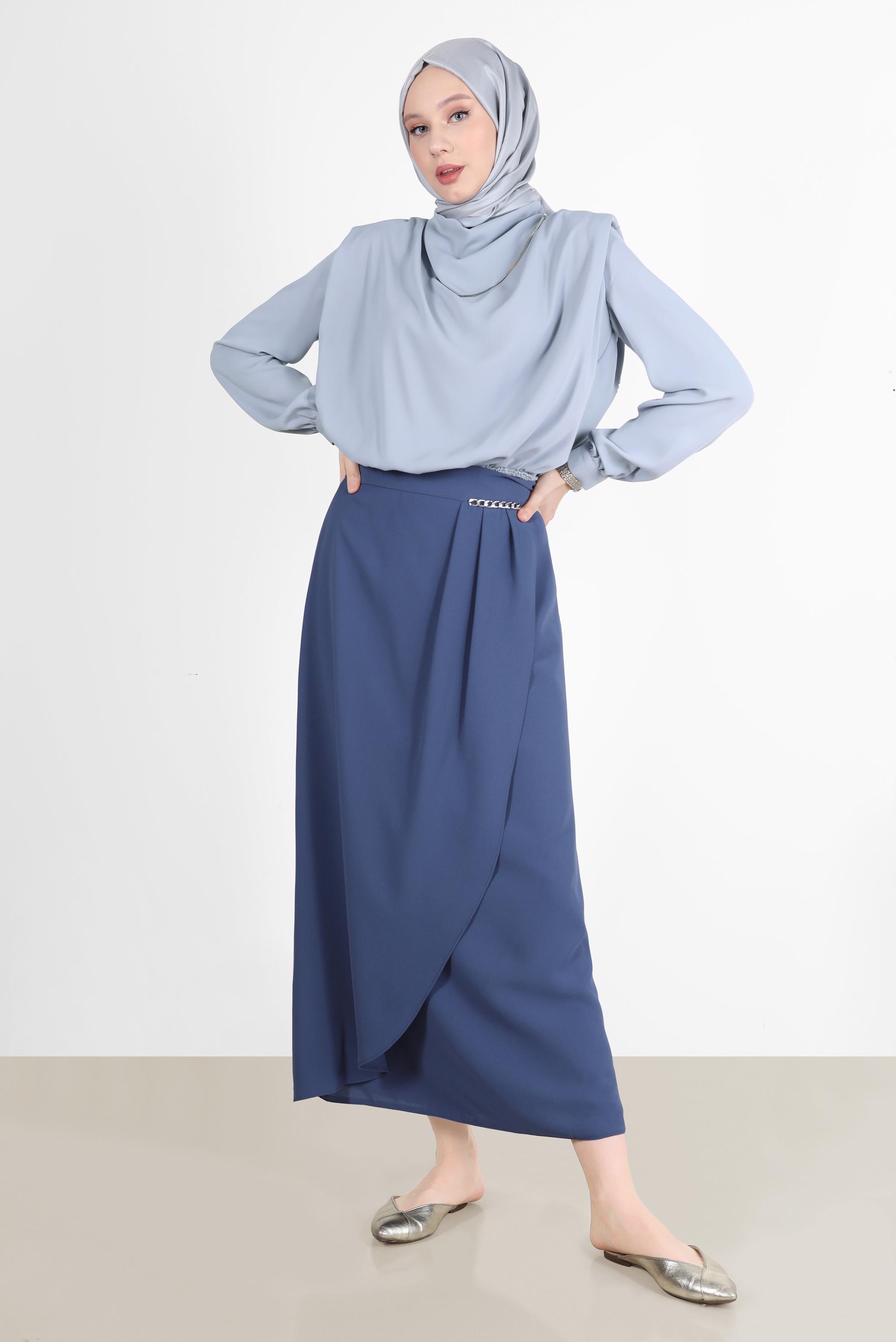 Hijab clothing NAVY BLUE CHAIN DETAIL ENVELOPE SKIRT 60253 
