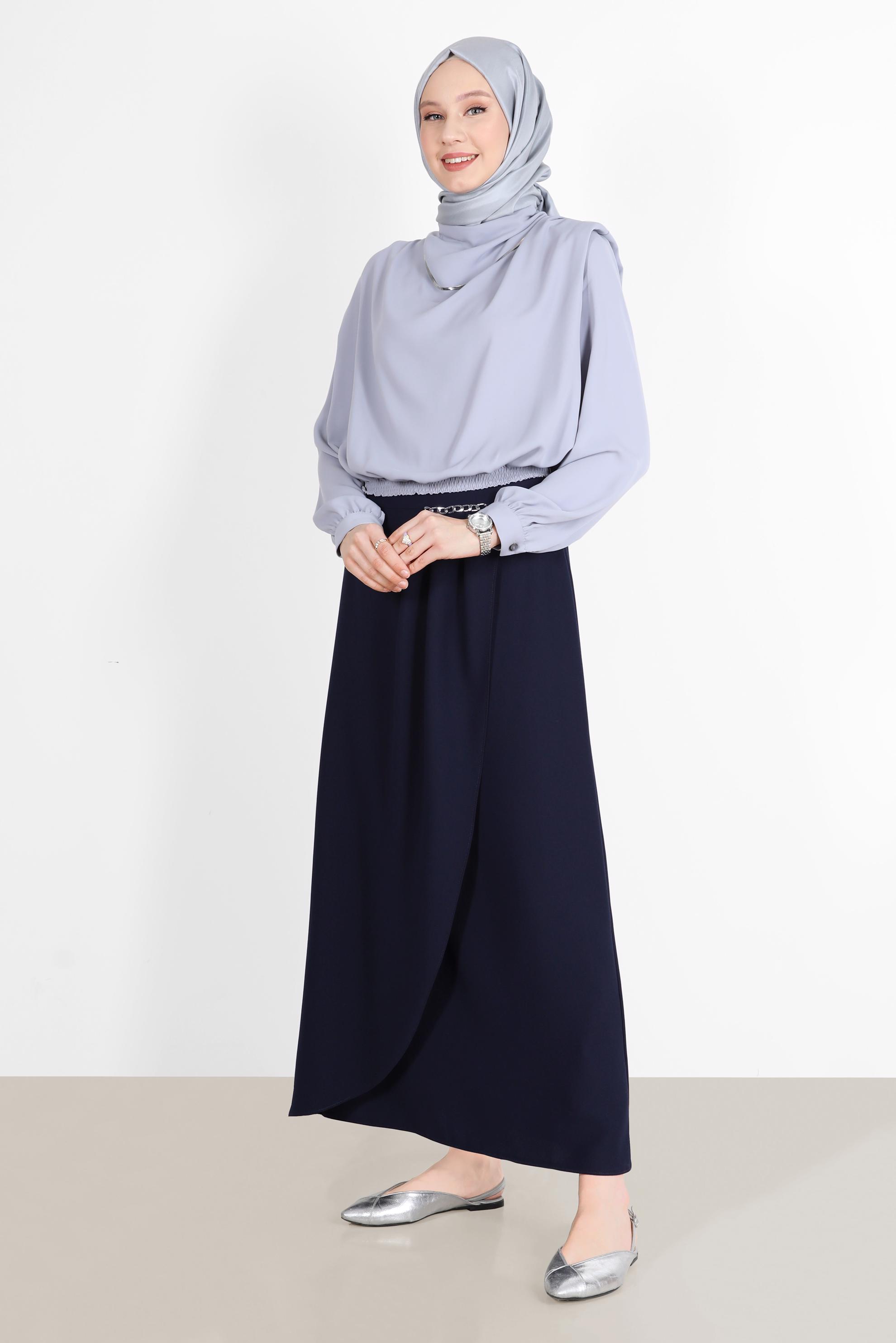 Tesettür giyim LACİVERT ZİNCİR DETAYLI ANVELOP ETEK 60253 