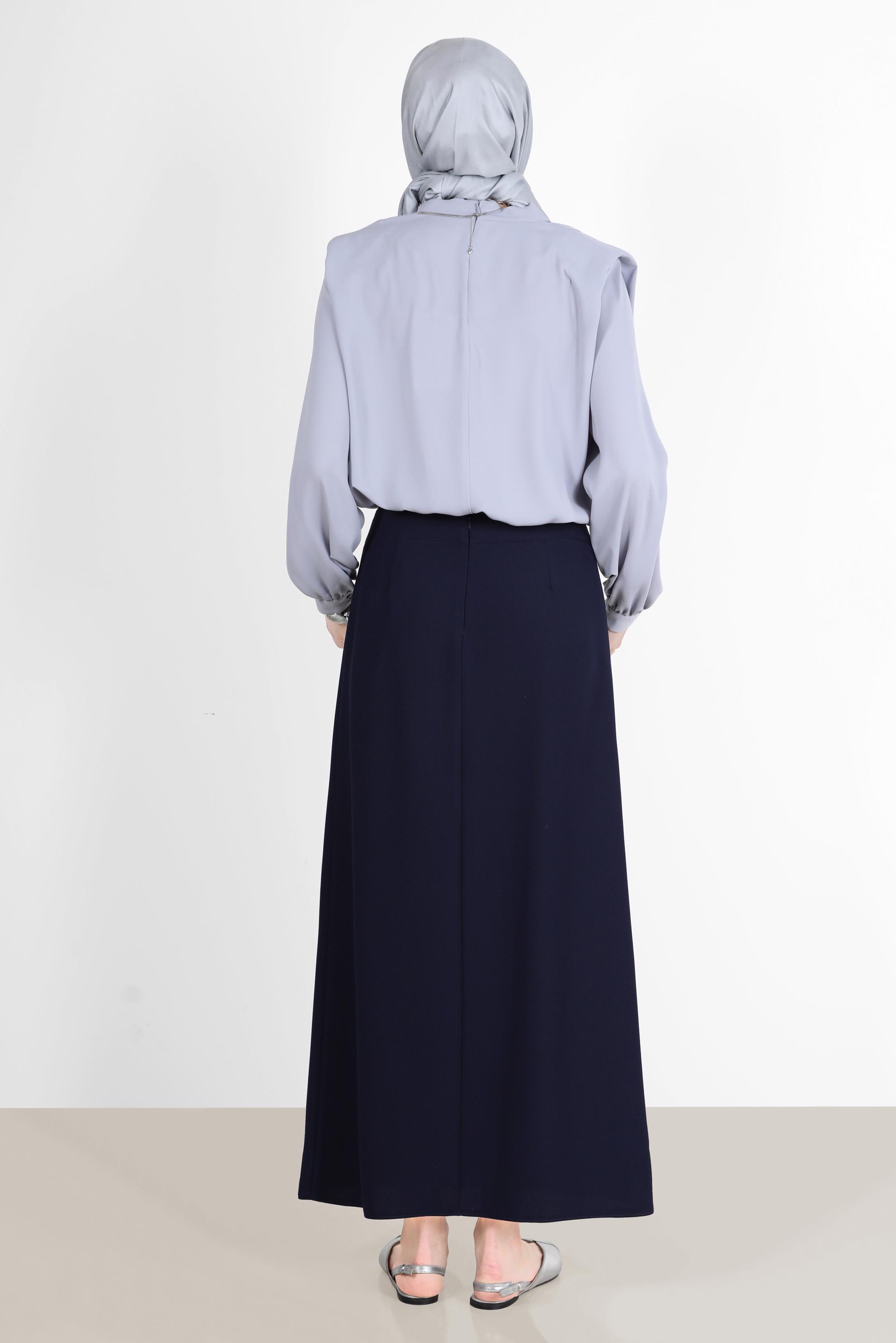 Tesettür giyim LACİVERT ZİNCİR DETAYLI ANVELOP ETEK 60253 