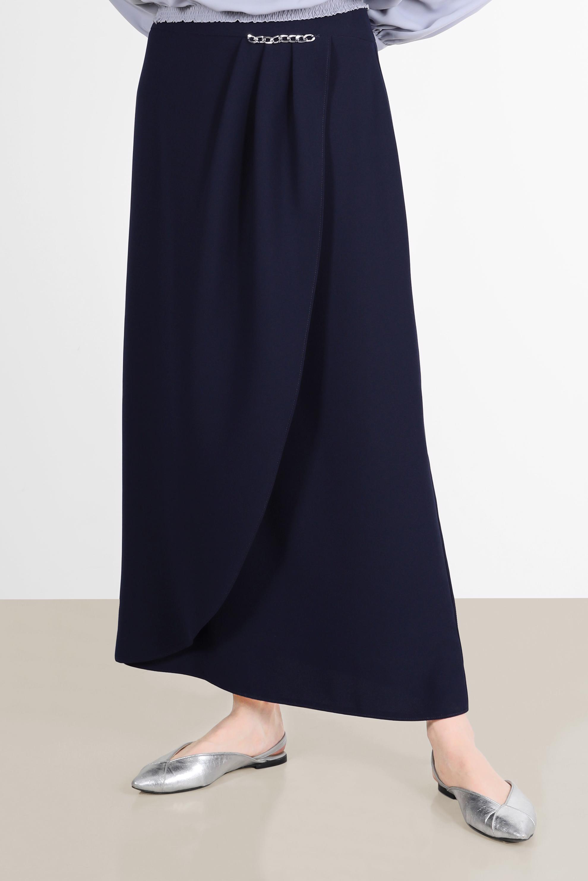 Tesettür giyim LACİVERT ZİNCİR DETAYLI ANVELOP ETEK 60253 