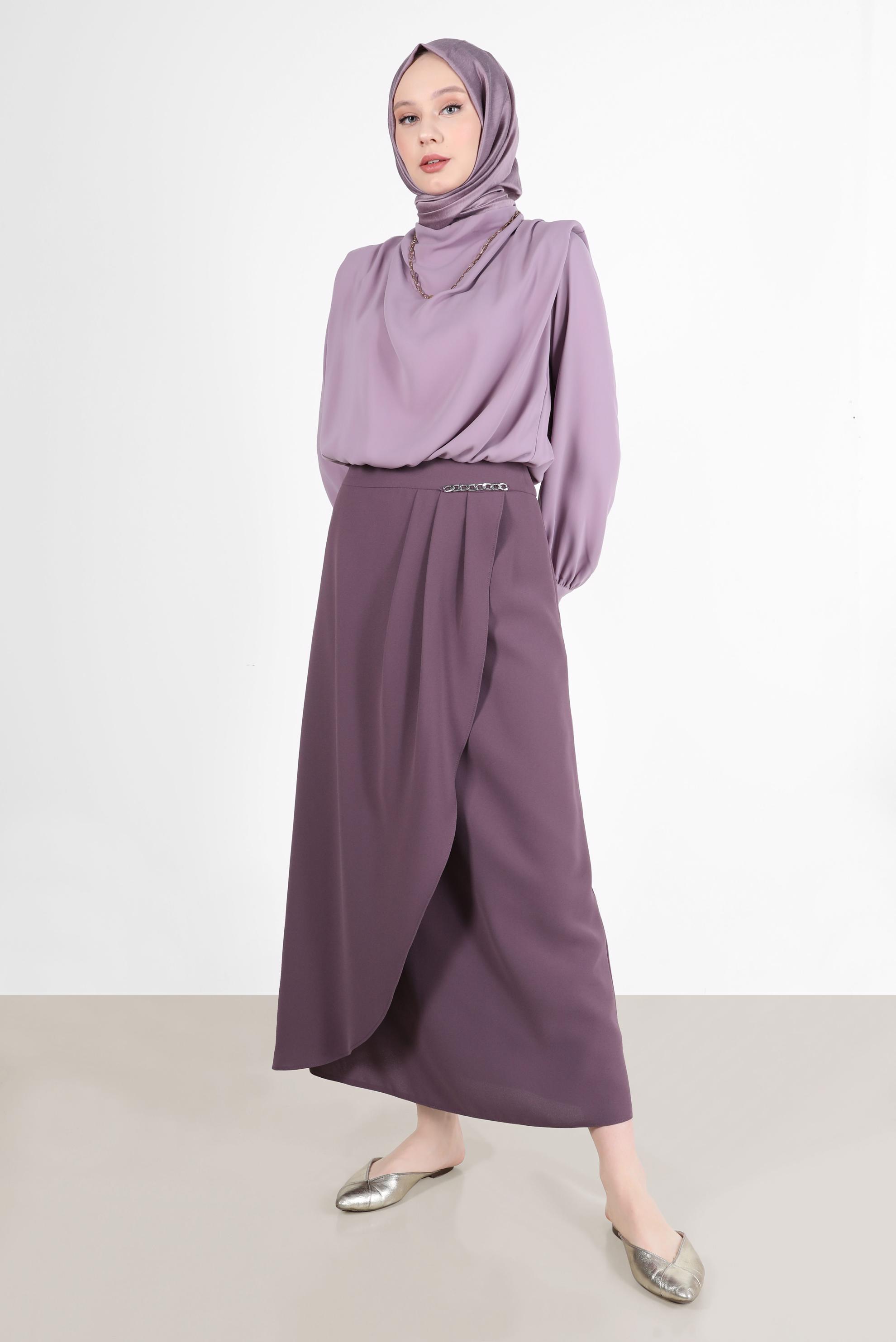 Tesettür giyim MOR ZİNCİR DETAYLI ANVELOP ETEK 60253 
