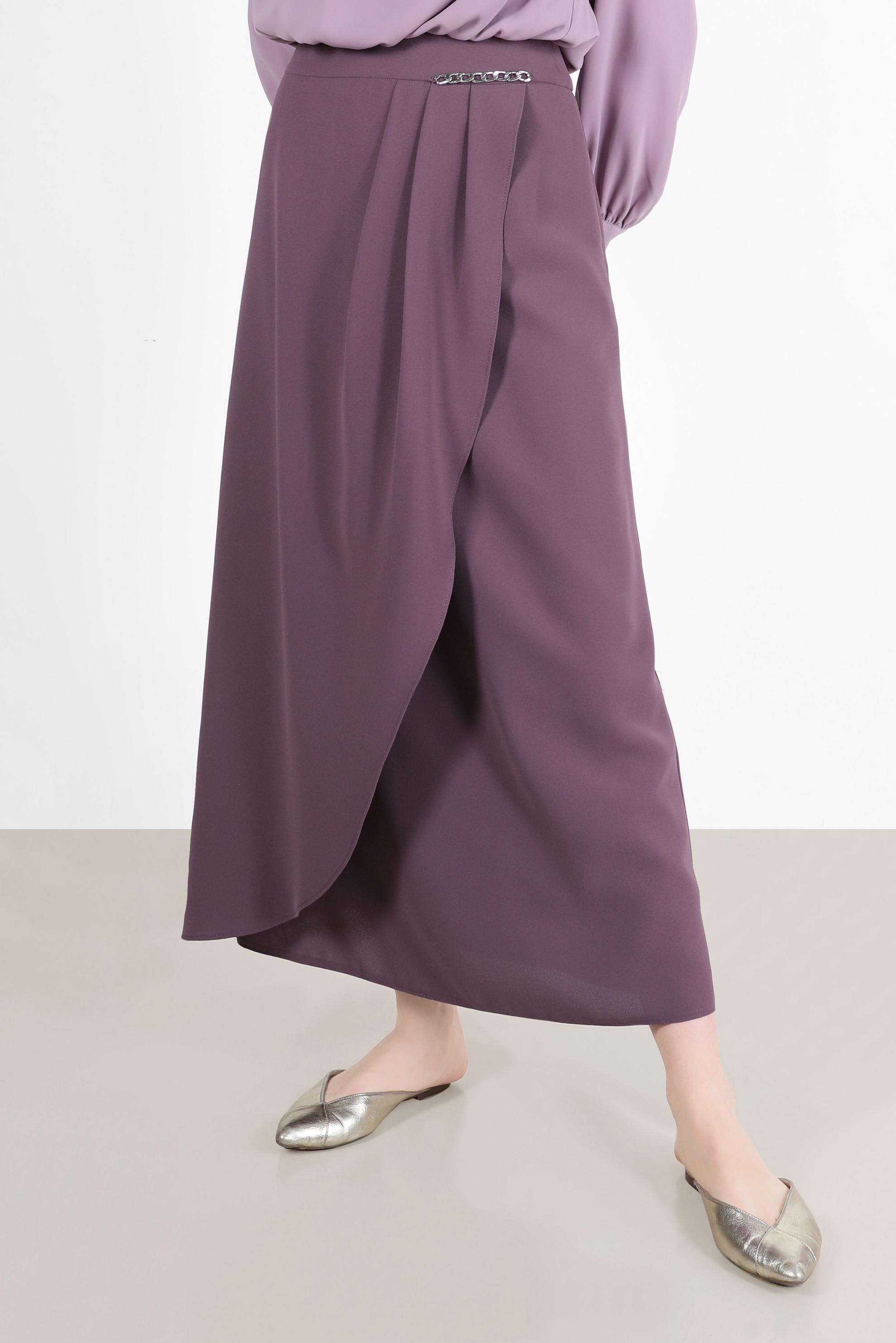 Tesettür giyim MOR ZİNCİR DETAYLI ANVELOP ETEK 60253 