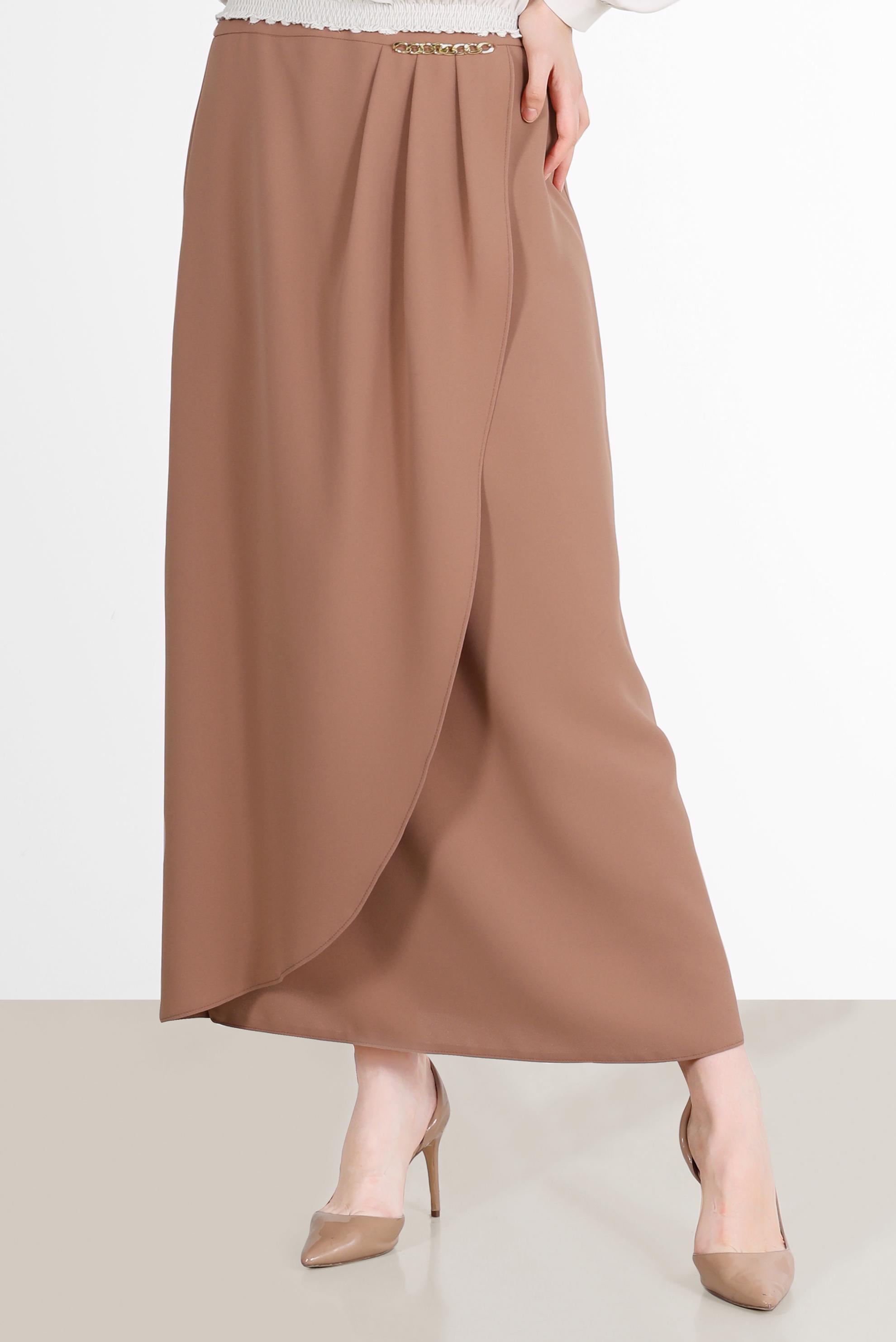 Tesettür giyim KAHVE ZİNCİR DETAYLI ANVELOP ETEK 60253 