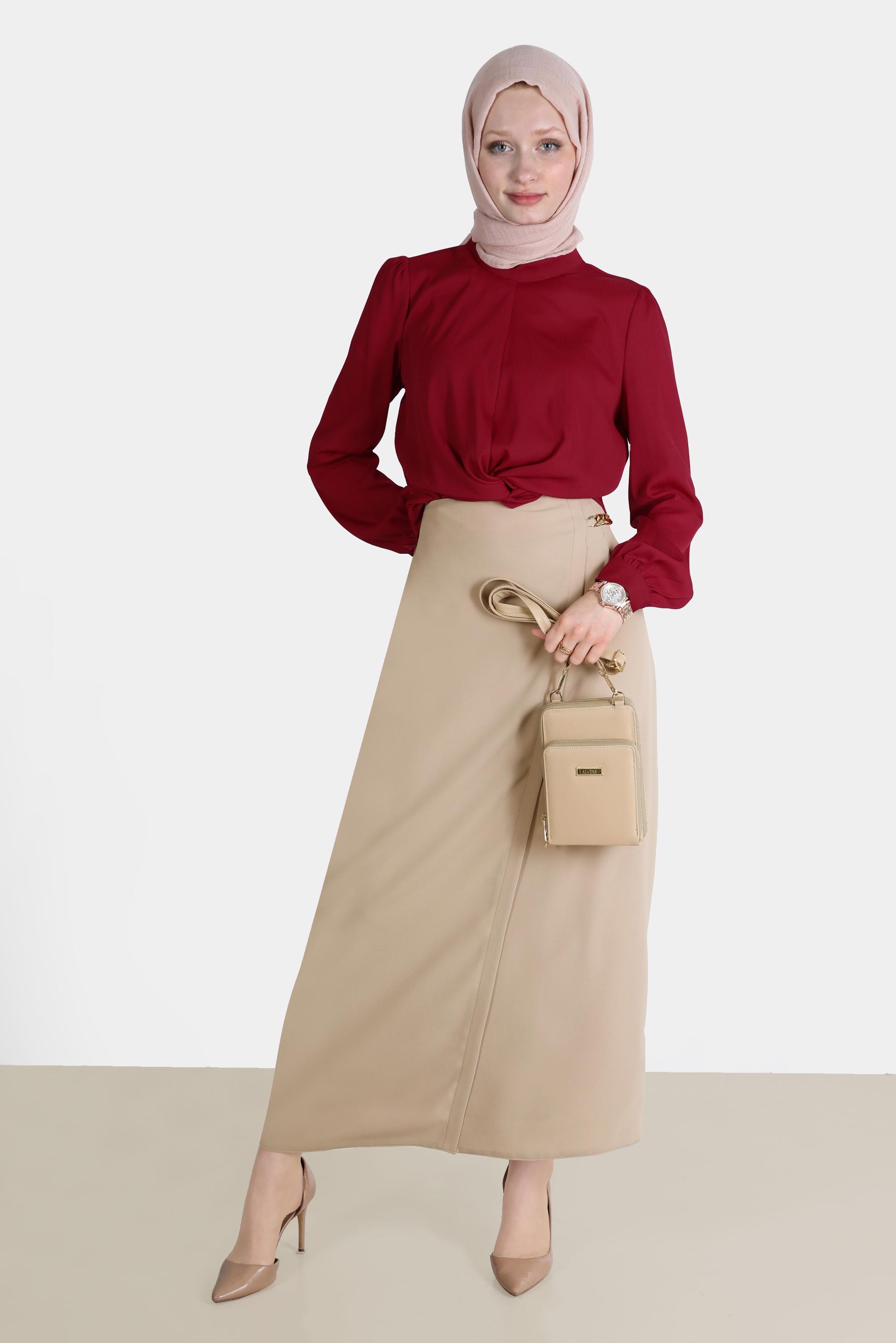 Hijab clothing BEIGE CHAIN DETAIL SKIRT 60254 