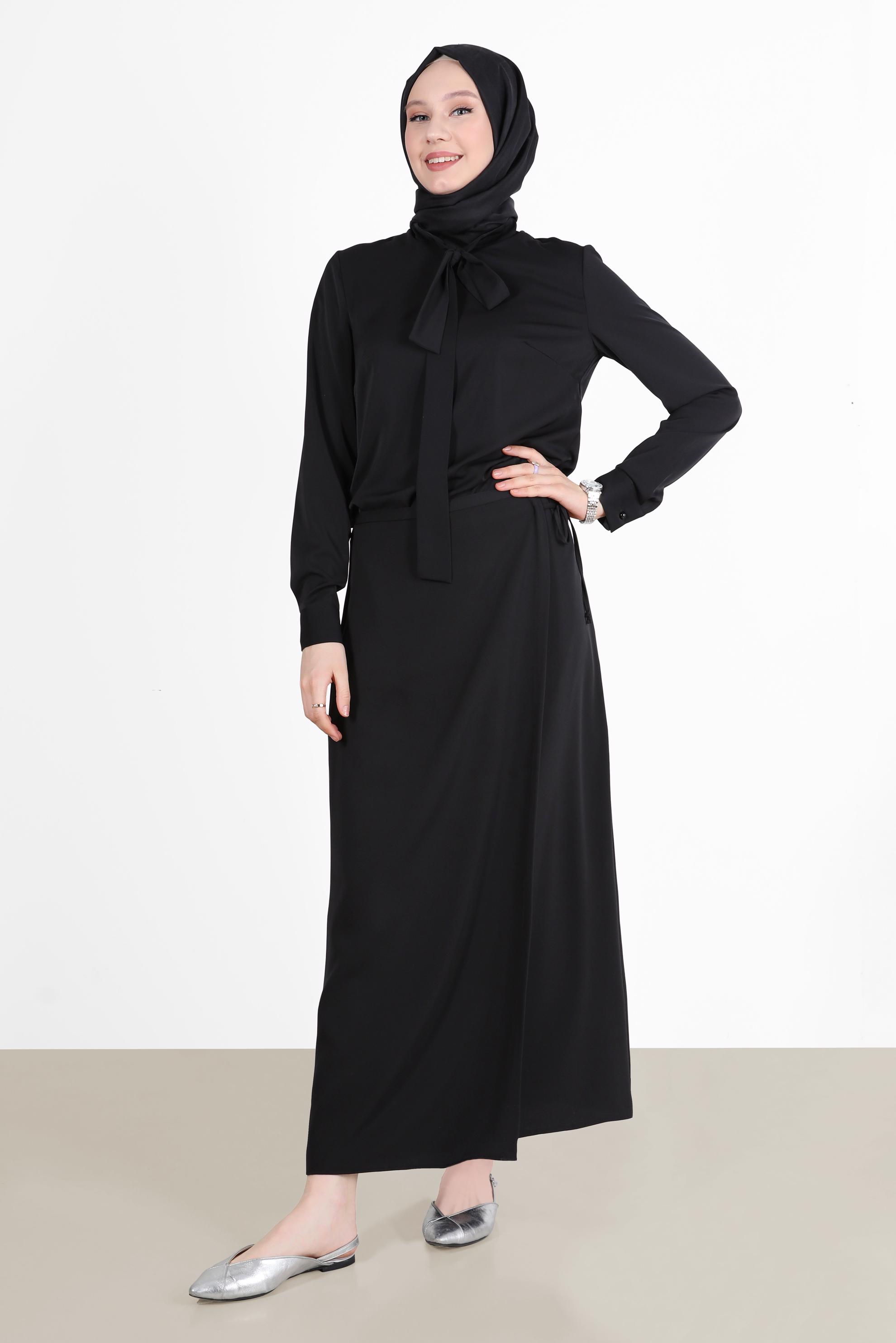 Hijab clothing BLACK HAND TIE DETAIL SKIRT 60255 