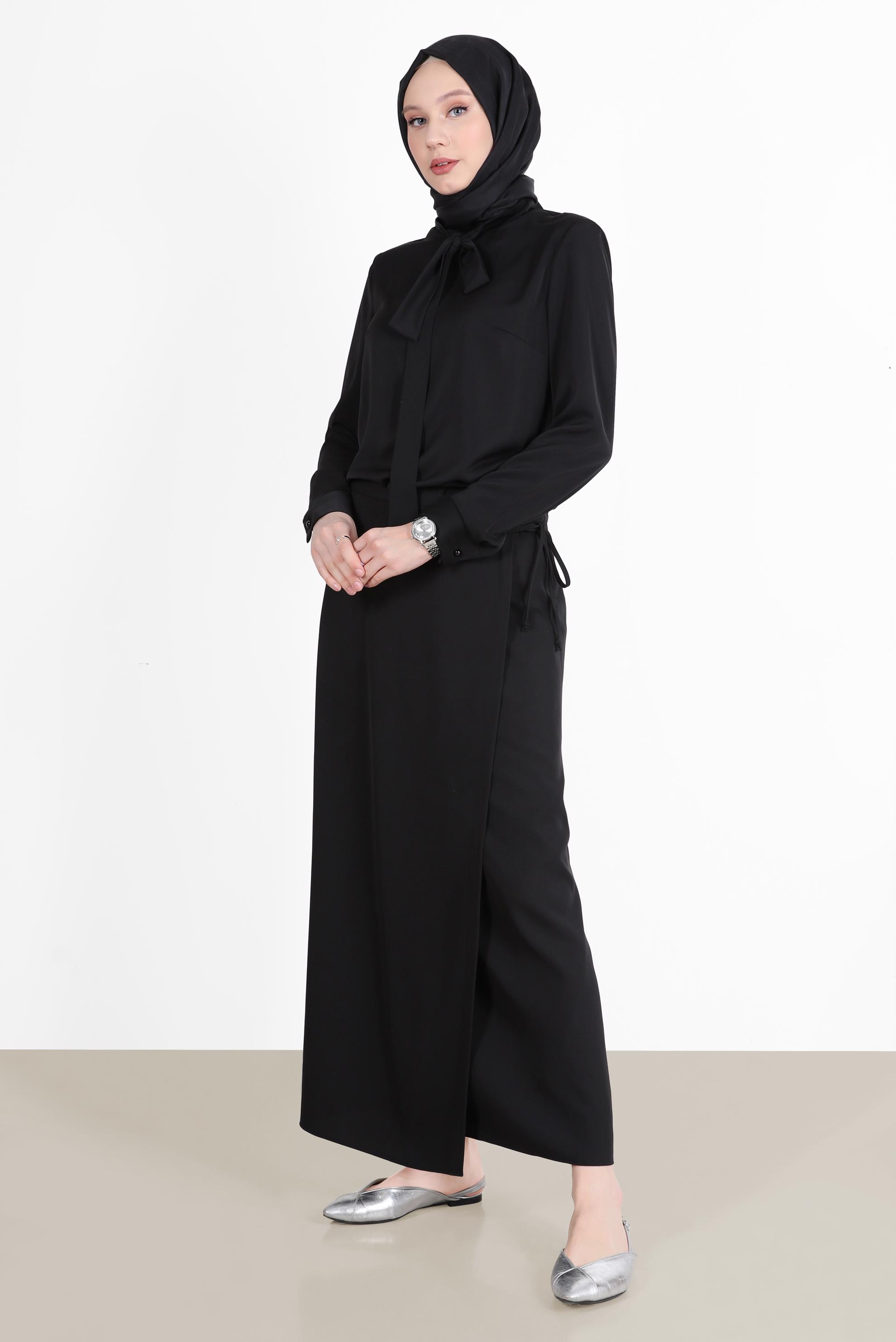 Hijab clothing BLACK HAND TIE DETAIL SKIRT 60255 