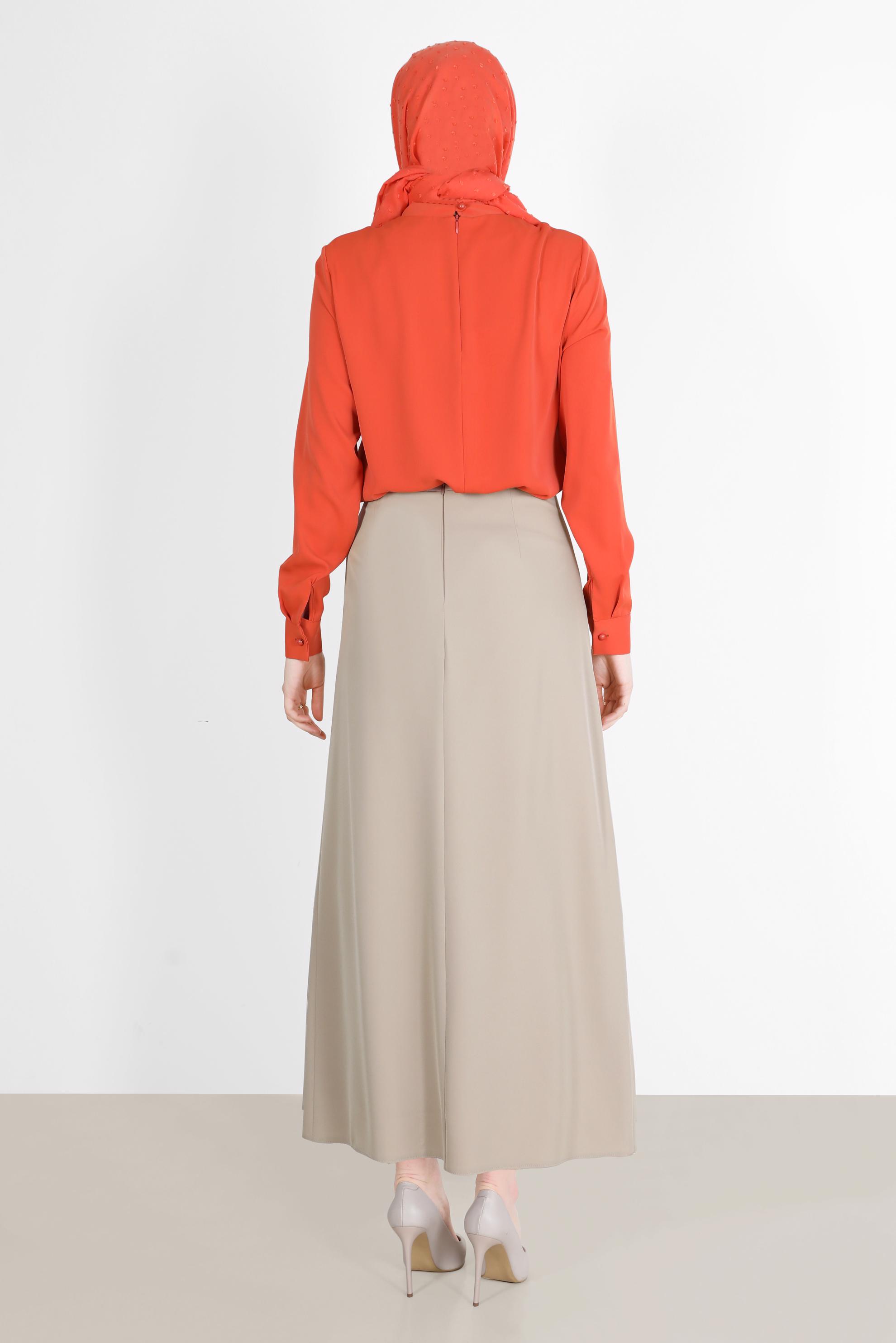 Tesettür giyim BEJ YANDAN BAĞLAMA DETAYLI ETEK 60255 