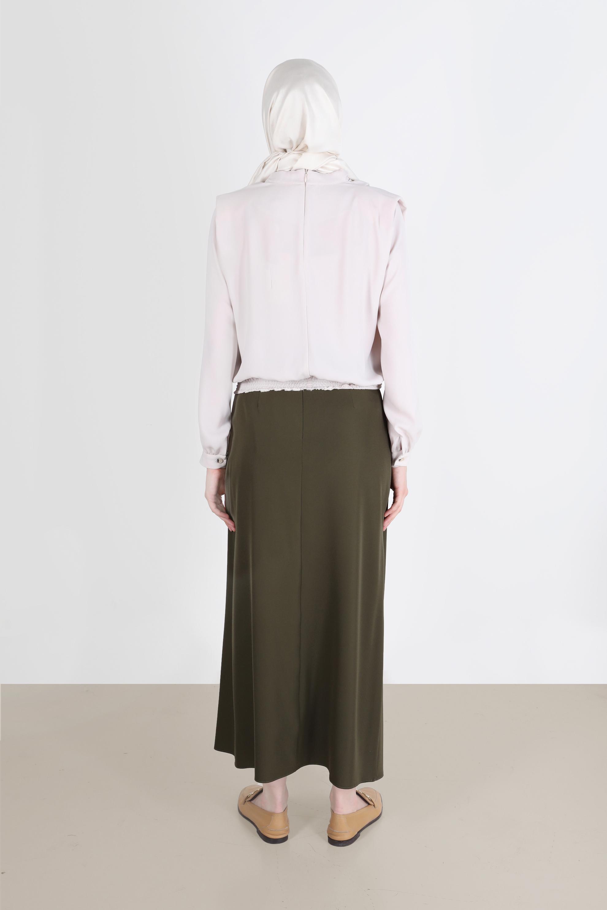 Tesettür giyim HAKİ YANDAN BAĞLAMA DETAYLI ETEK 60255 