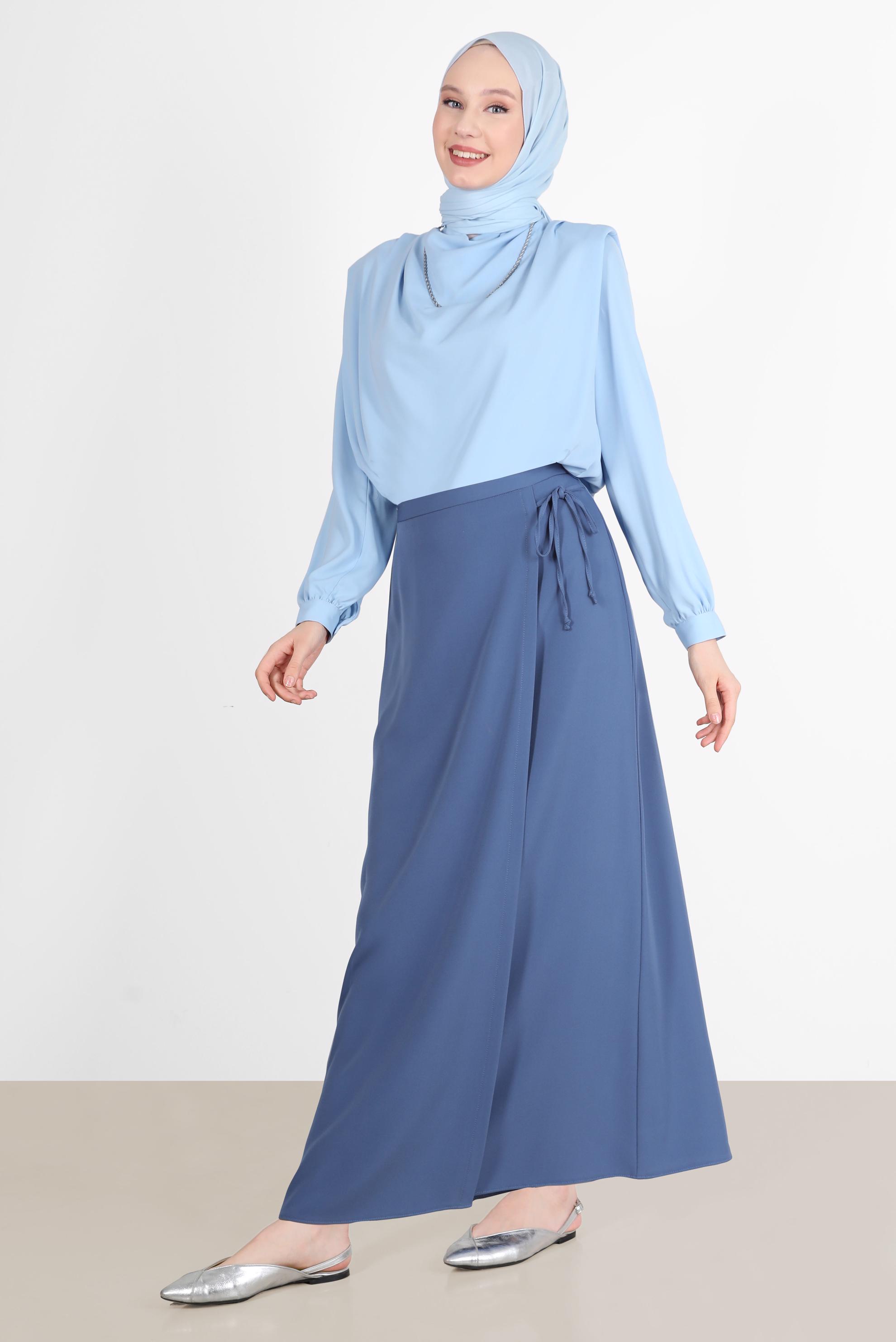 Tesettür giyim LACİVERT YANDAN BAĞLAMA DETAYLI ETEK 60255 