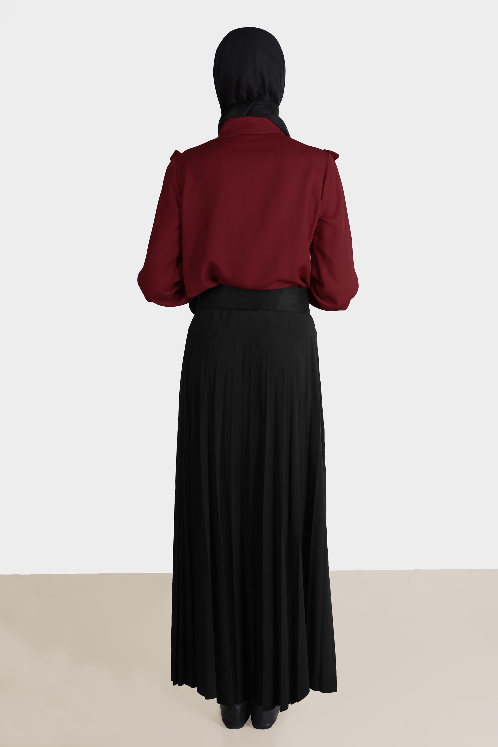 Tesettür giyim SİYAH BELİ LASTİKLİ PİLİSELİ ETEK 60256 