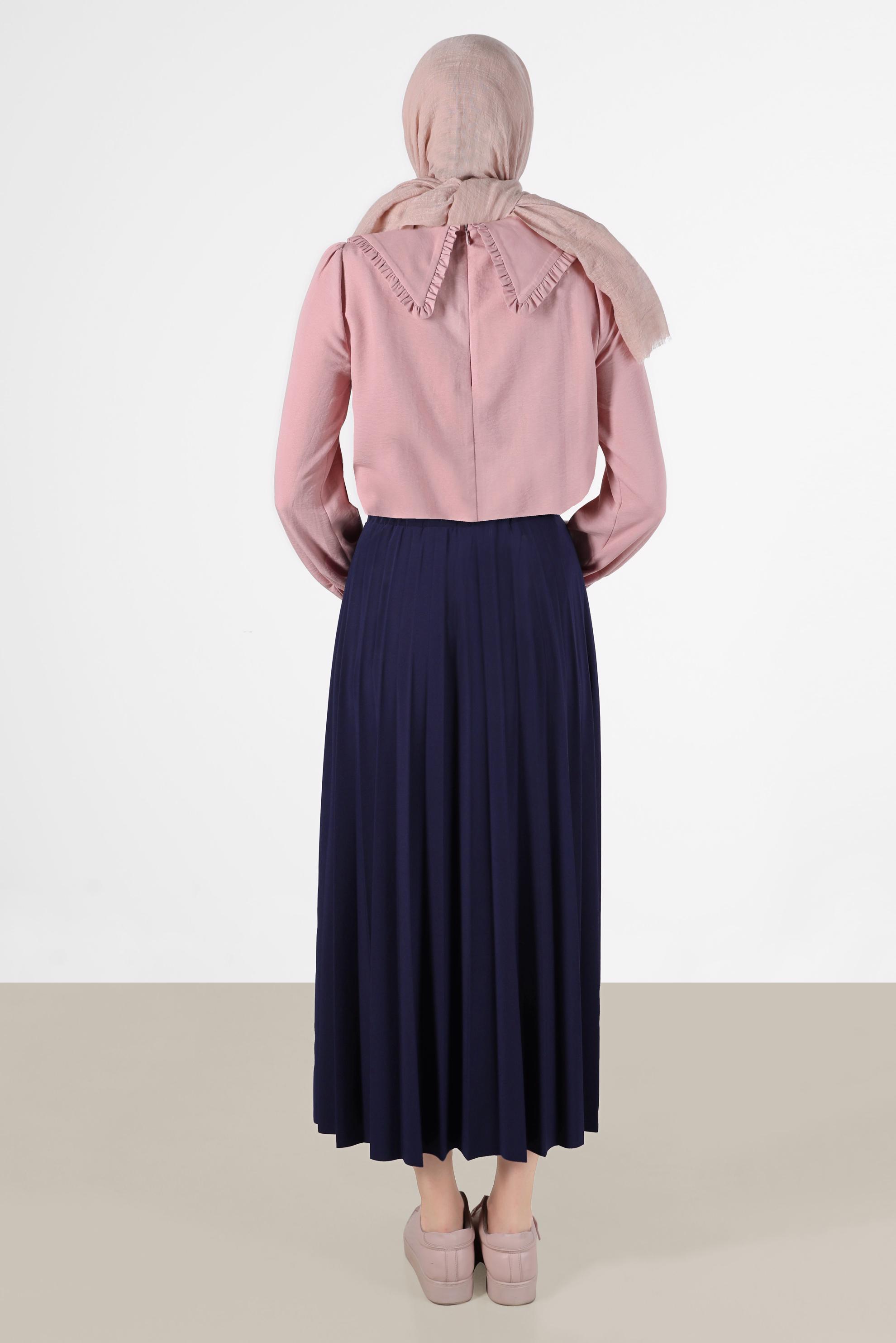 Tesettür giyim LACİVERT BELİ LASTİKLİ PİLİSELİ ETEK 60256 