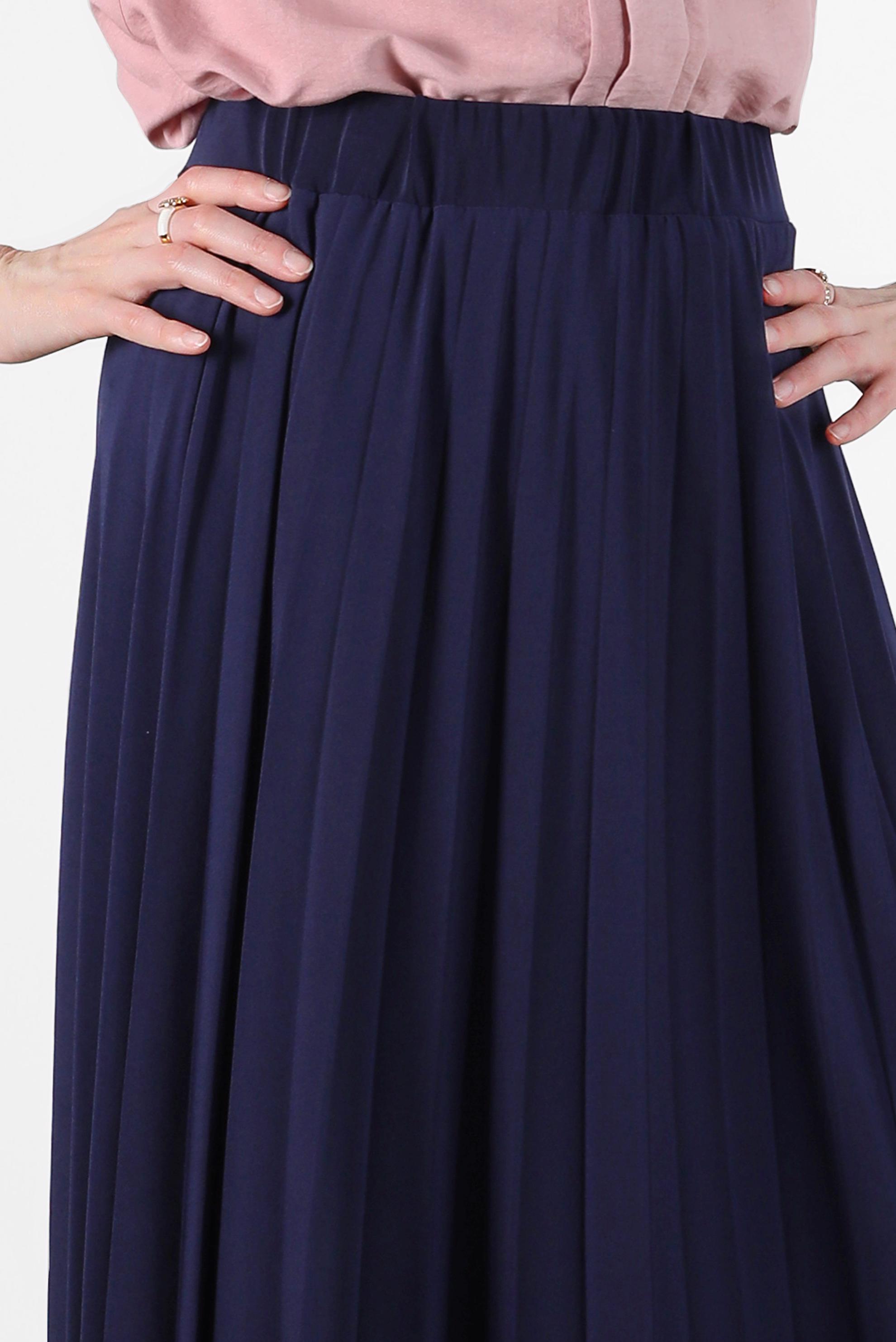Tesettür giyim LACİVERT BELİ LASTİKLİ PİLİSELİ ETEK 60256 