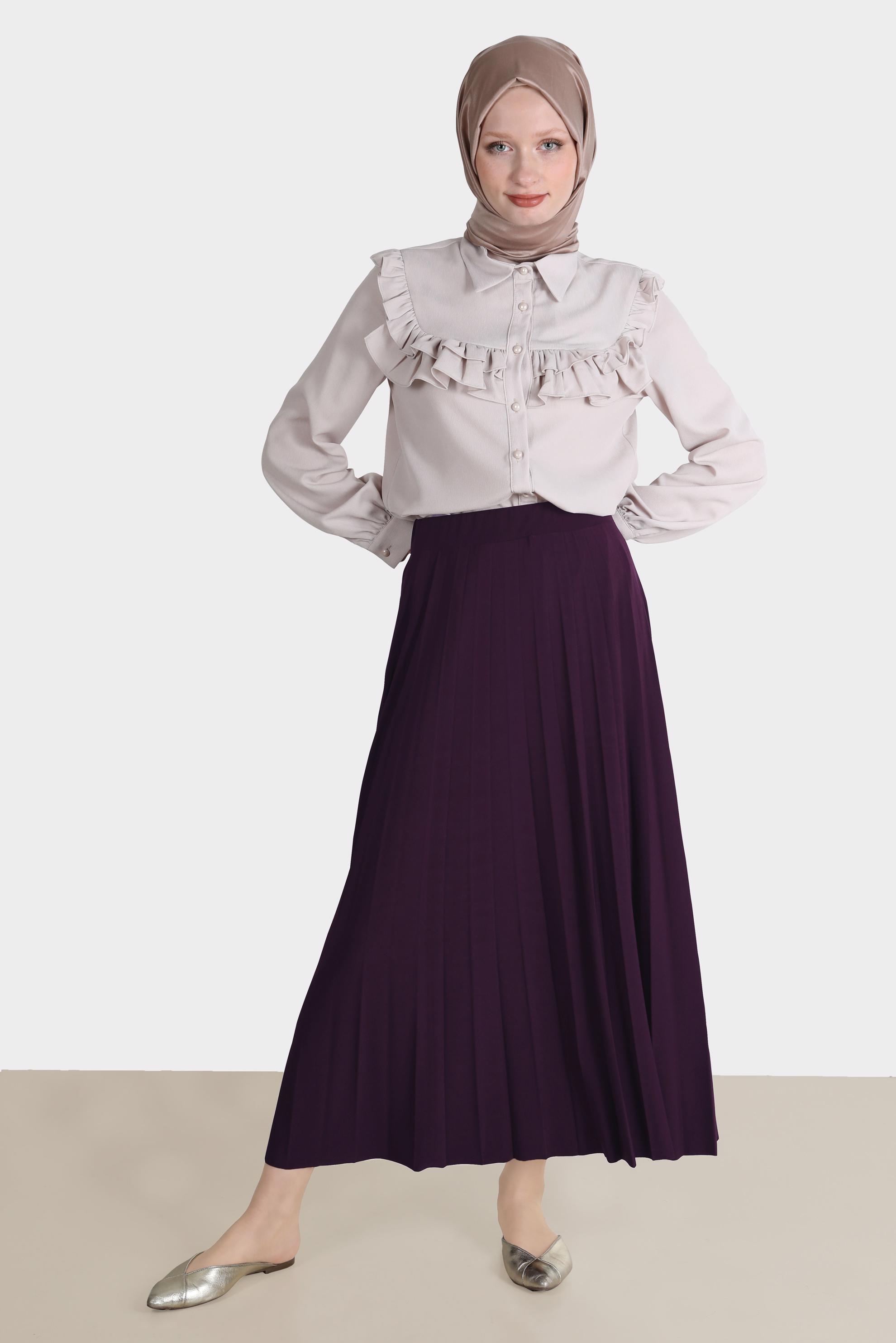 Tesettür giyim MÜRDÜM BELİ LASTİKLİ PİLİSELİ ETEK 60256 