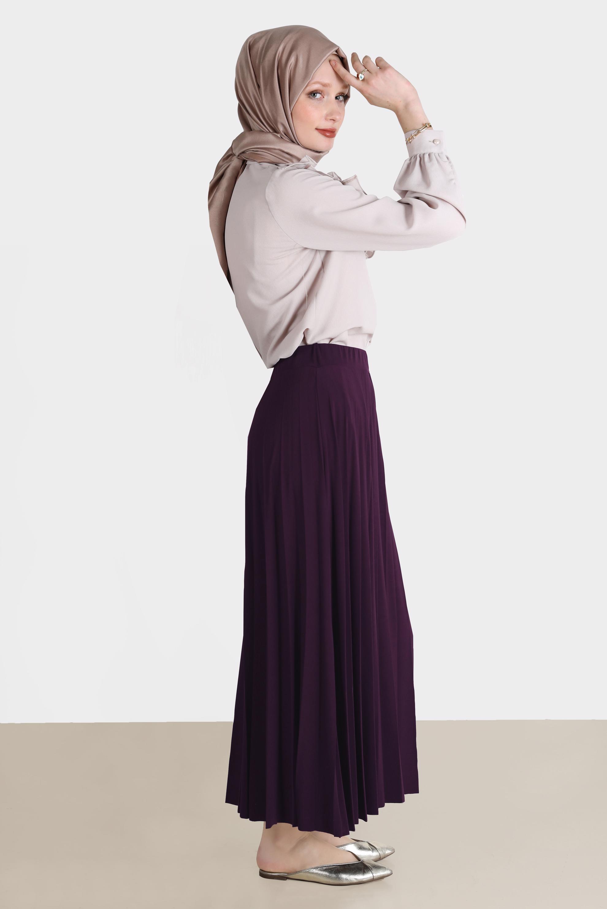 Tesettür giyim MÜRDÜM BELİ LASTİKLİ PİLİSELİ ETEK 60256 