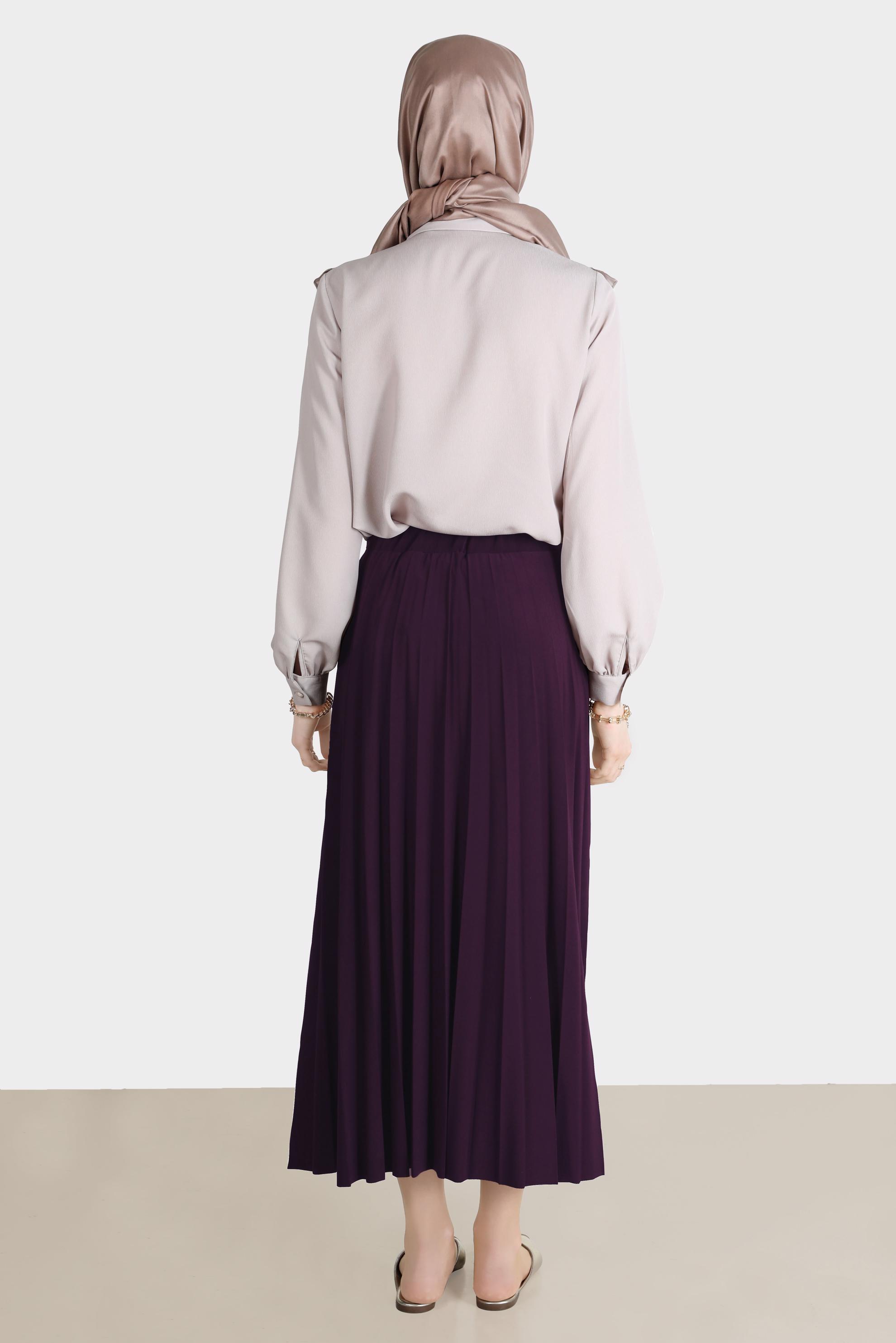 Tesettür giyim MÜRDÜM BELİ LASTİKLİ PİLİSELİ ETEK 60256 