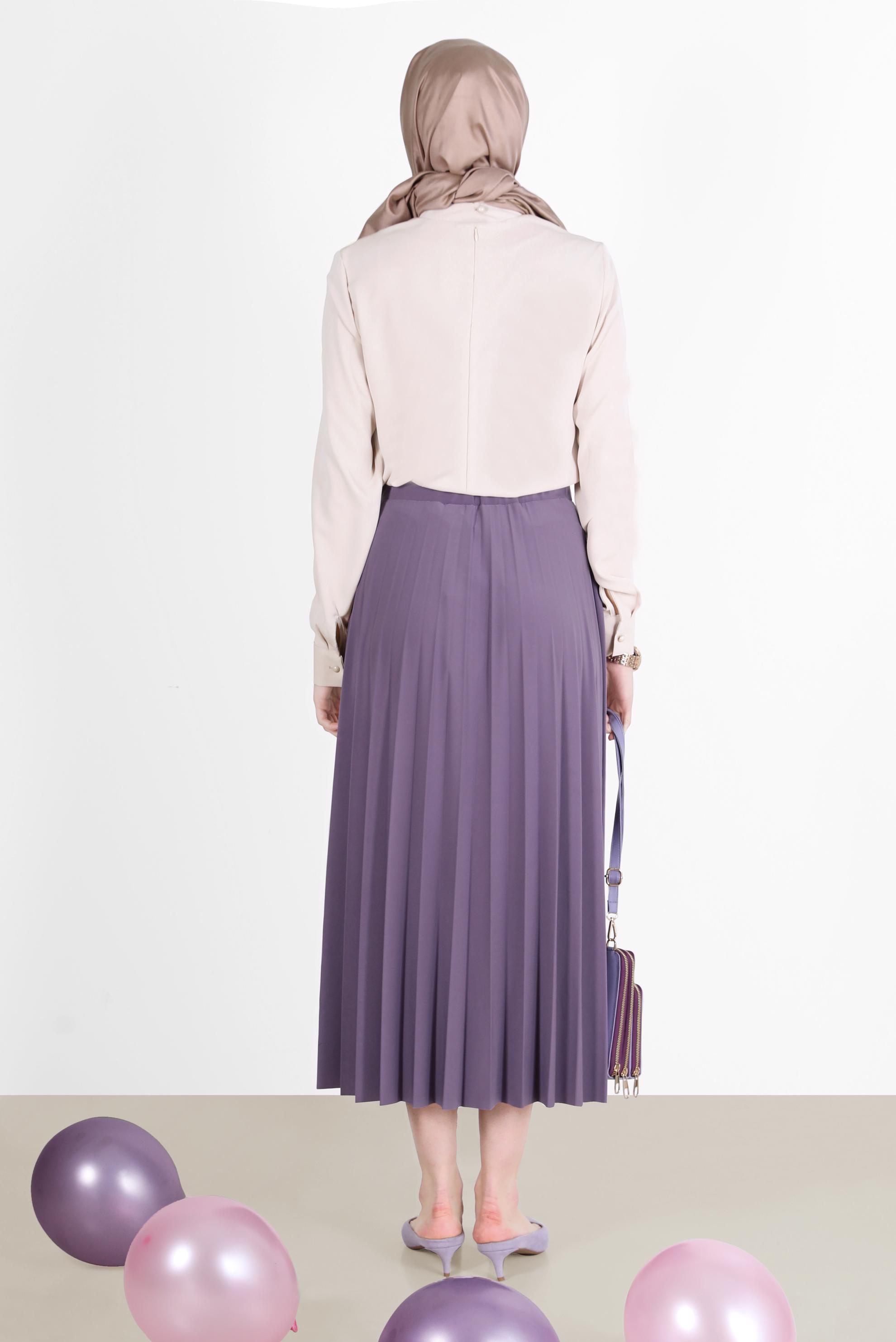 Tesettür giyim MOR BELİ LASTİKLİ PİLİSELİ ETEK 60256 