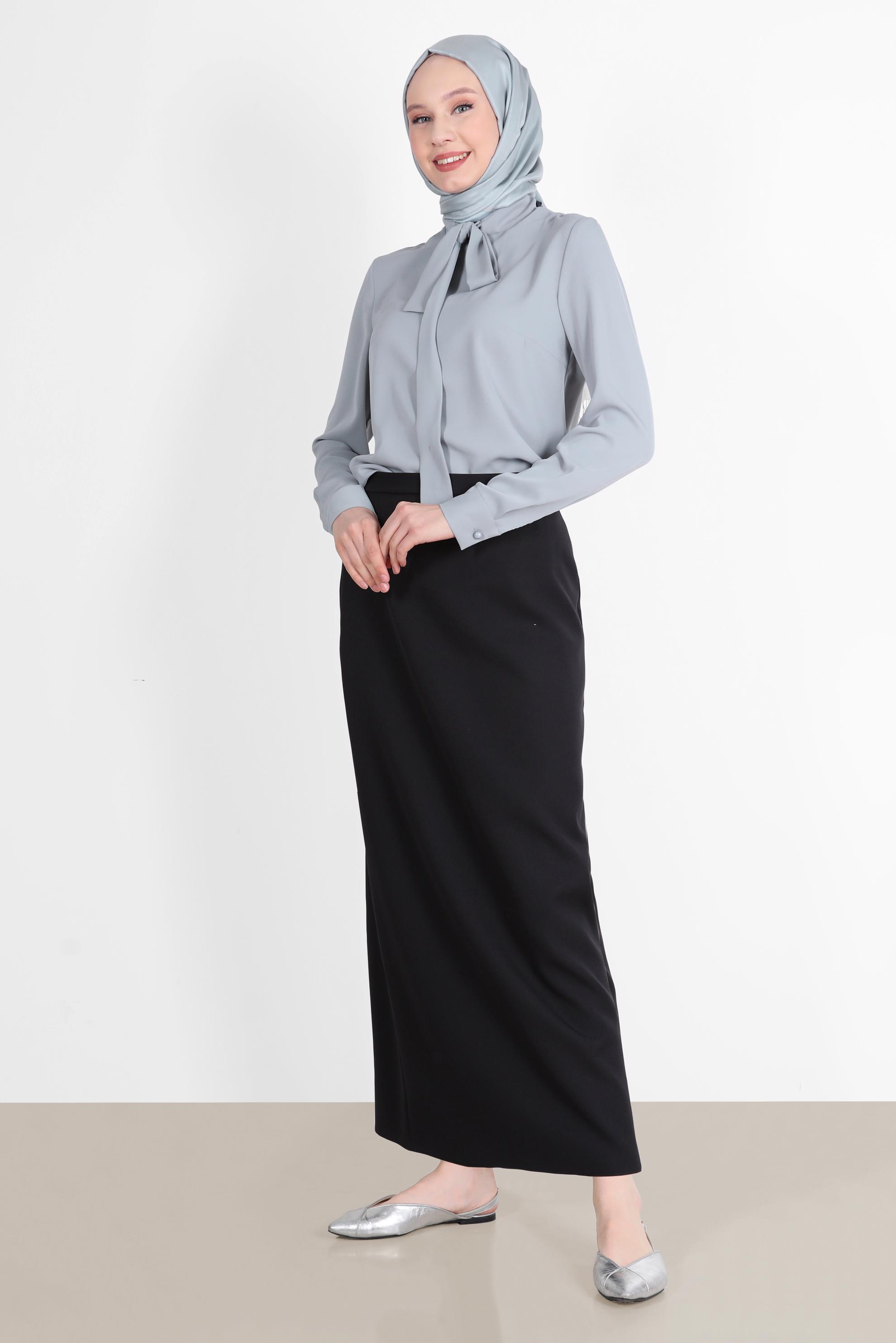 Hijab clothing BLACK SLIT DETAIL ZIPPERED SKIRT 60257 