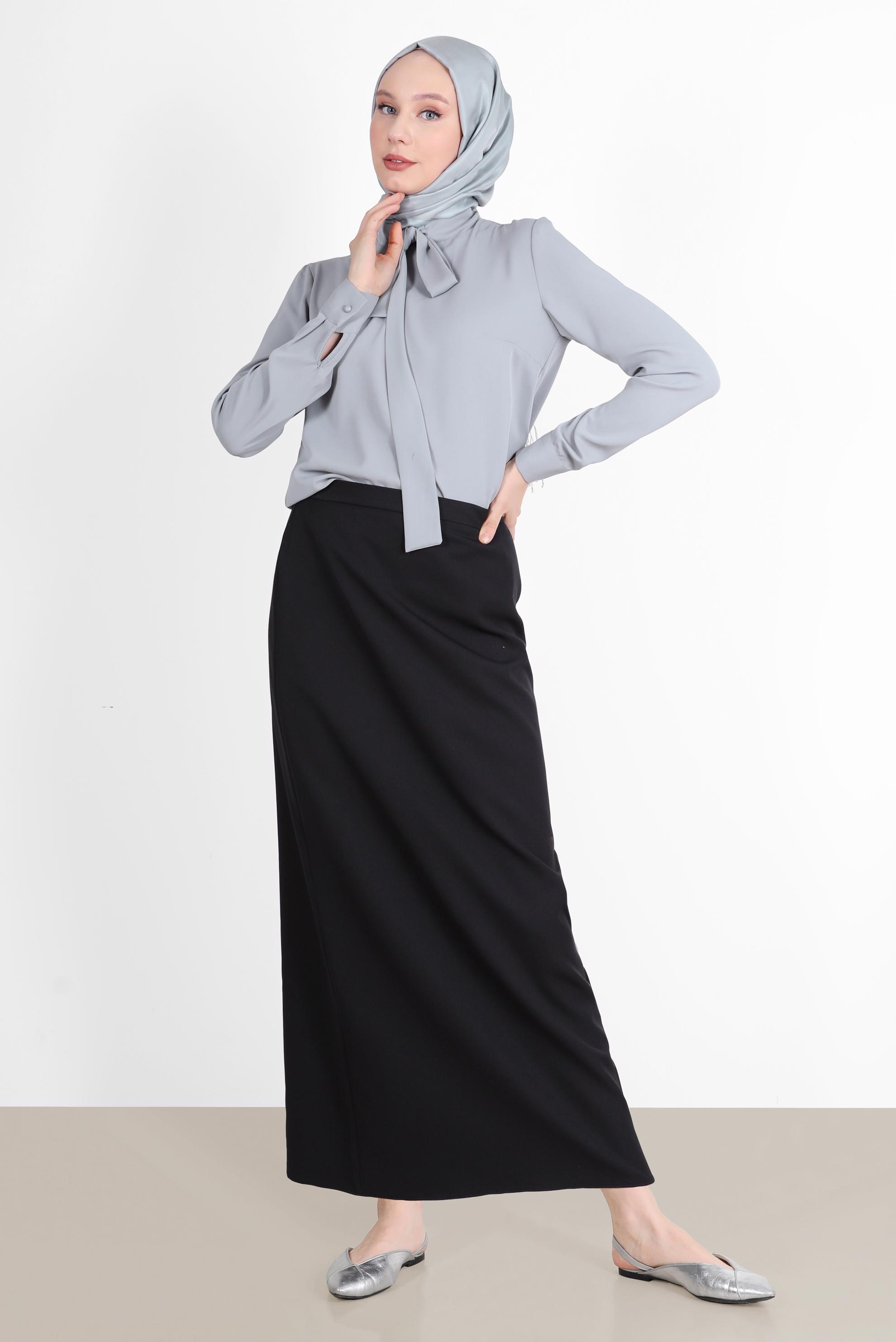 Hijab clothing BLACK SLIT DETAIL ZIPPERED SKIRT 60257 