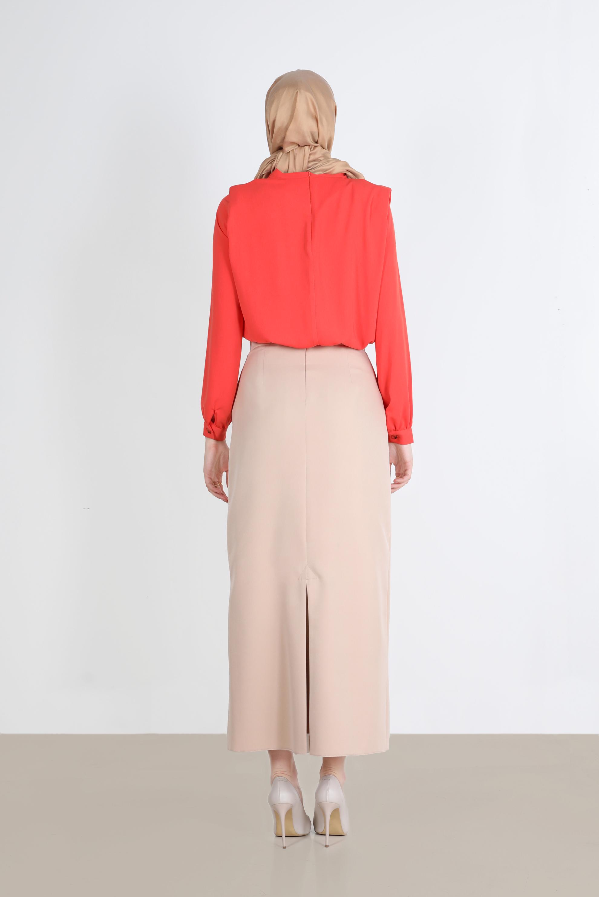 Tesettür giyim BEJ GİZLİ YIRTMAÇLI FERMUARLI ETEK 60257 