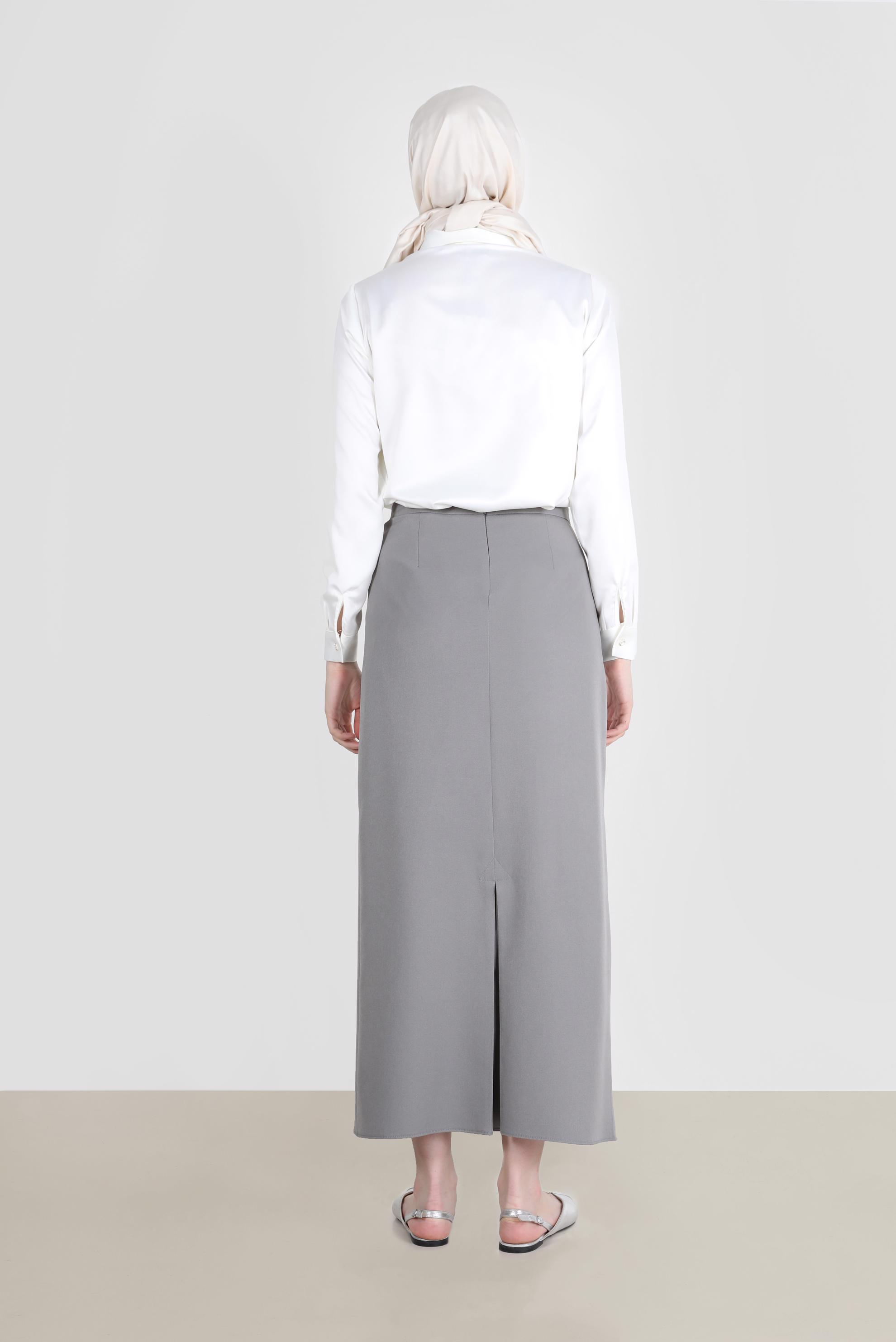 Tesettür giyim GRİ GİZLİ YIRTMAÇLI FERMUARLI ETEK 60257 