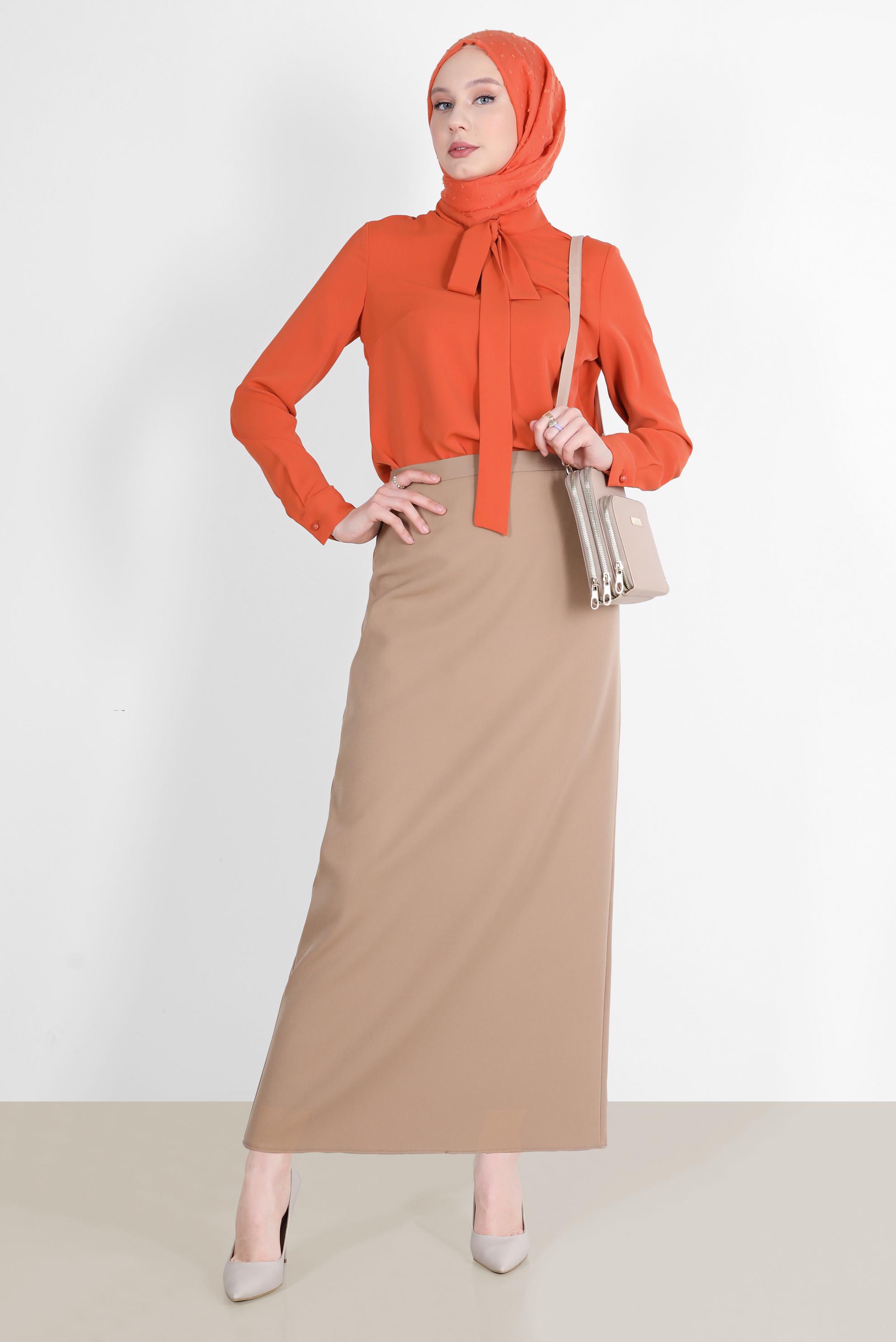 Hijab clothing BROWN SLIT DETAIL ZIPPERED SKIRT 60257 