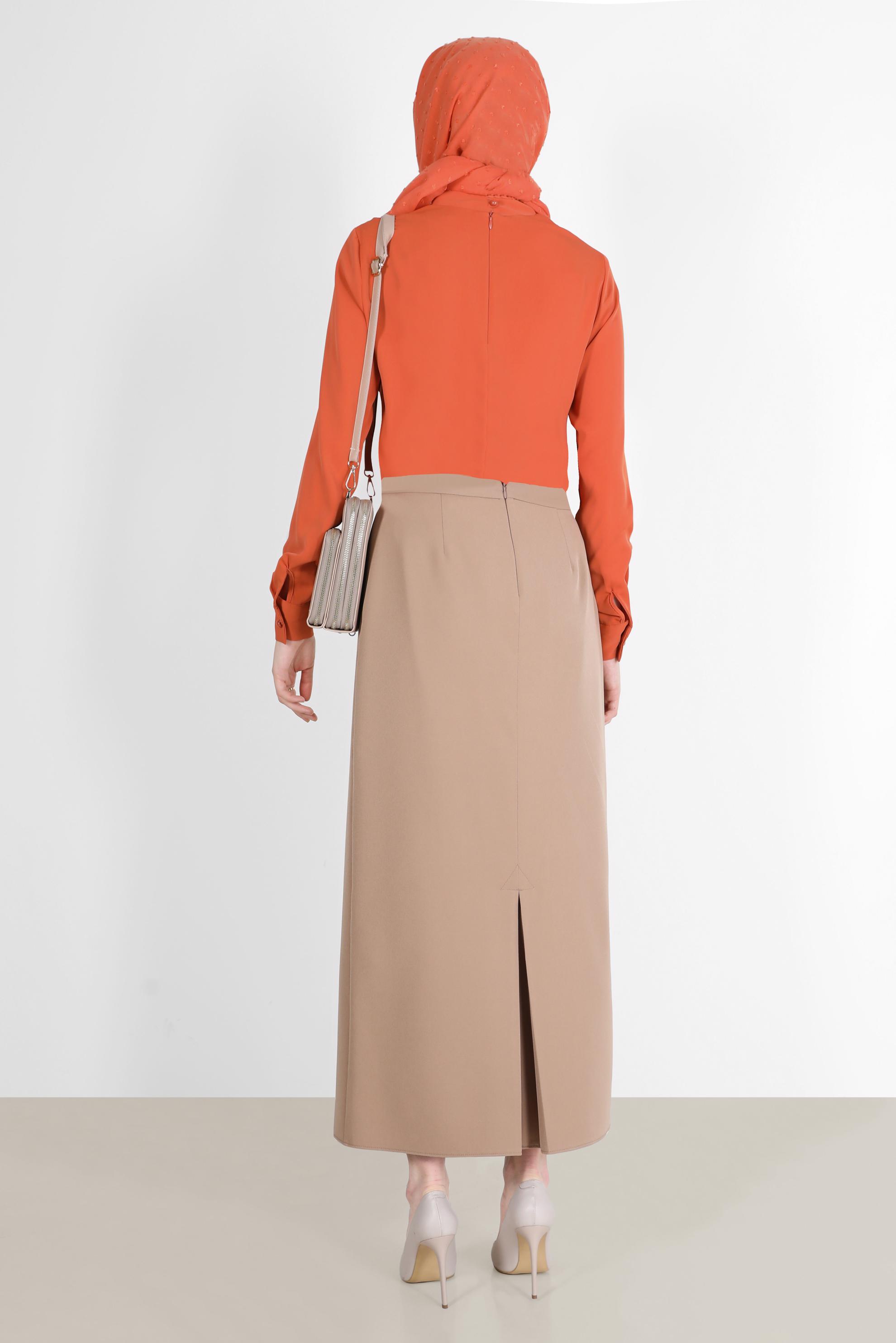 Hijab clothing BROWN SLIT DETAIL ZIPPERED SKIRT 60257 