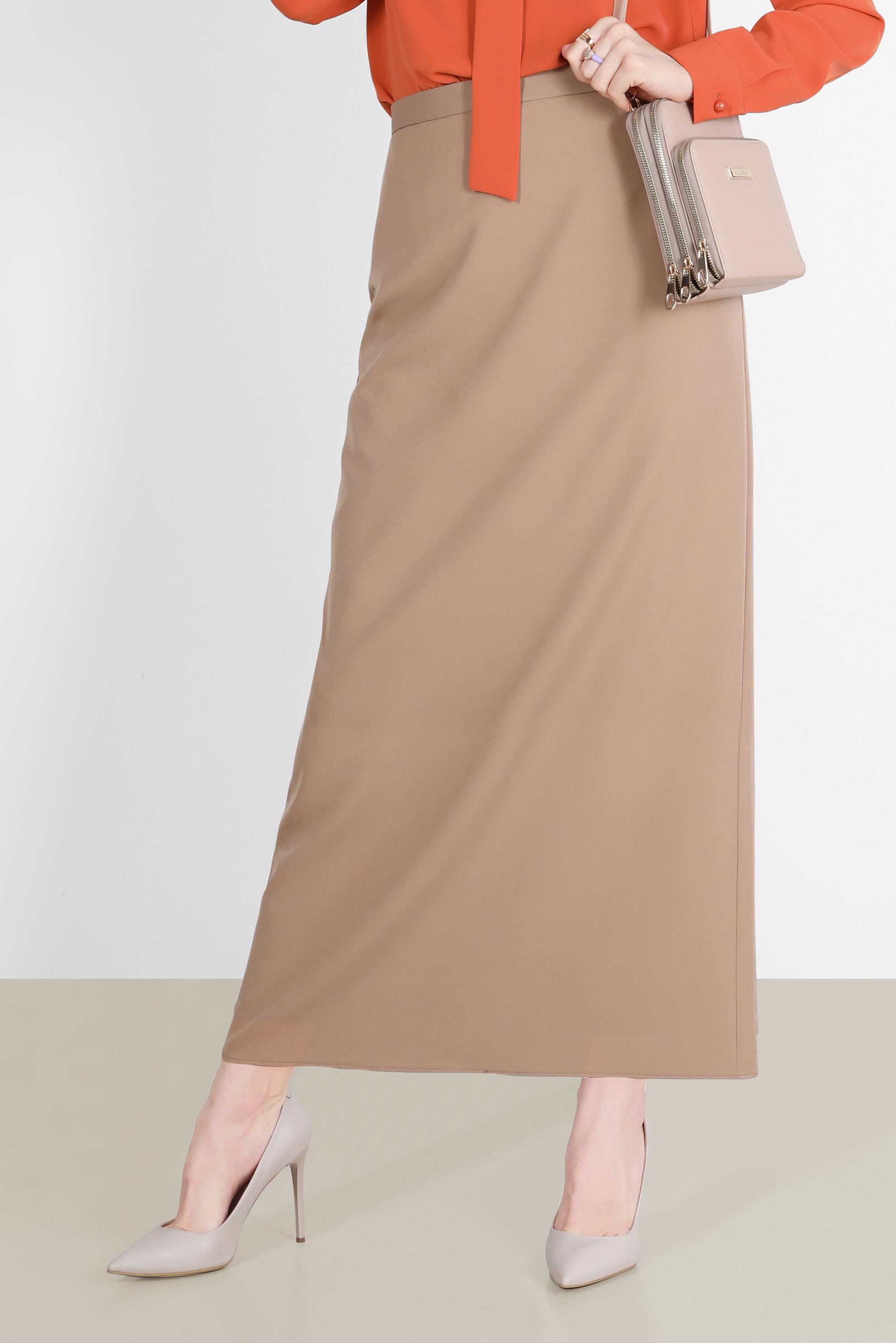 Hijab clothing BROWN SLIT DETAIL ZIPPERED SKIRT 60257 