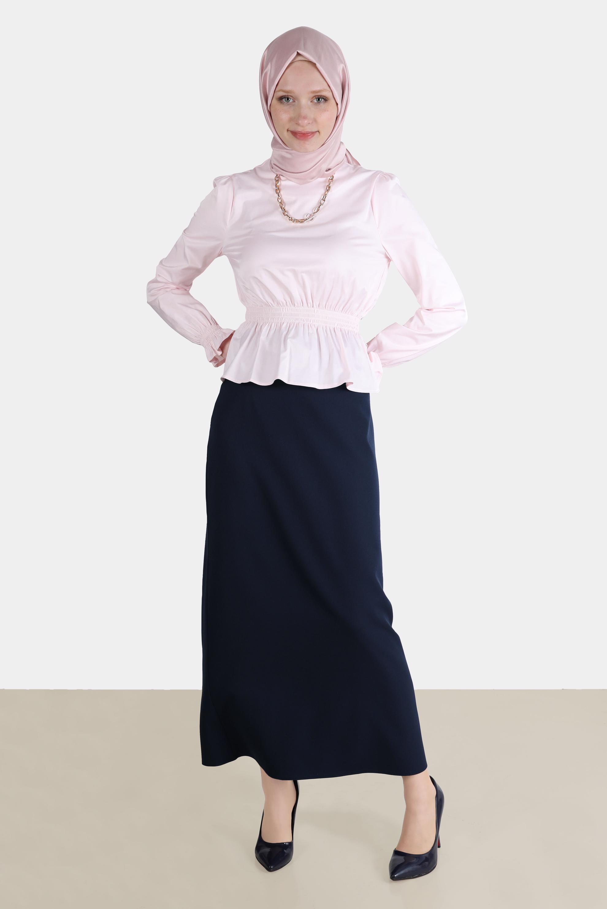 Hijab clothing NAVY BLUE SLIT DETAIL ZIPPERED SKIRT 60257 
