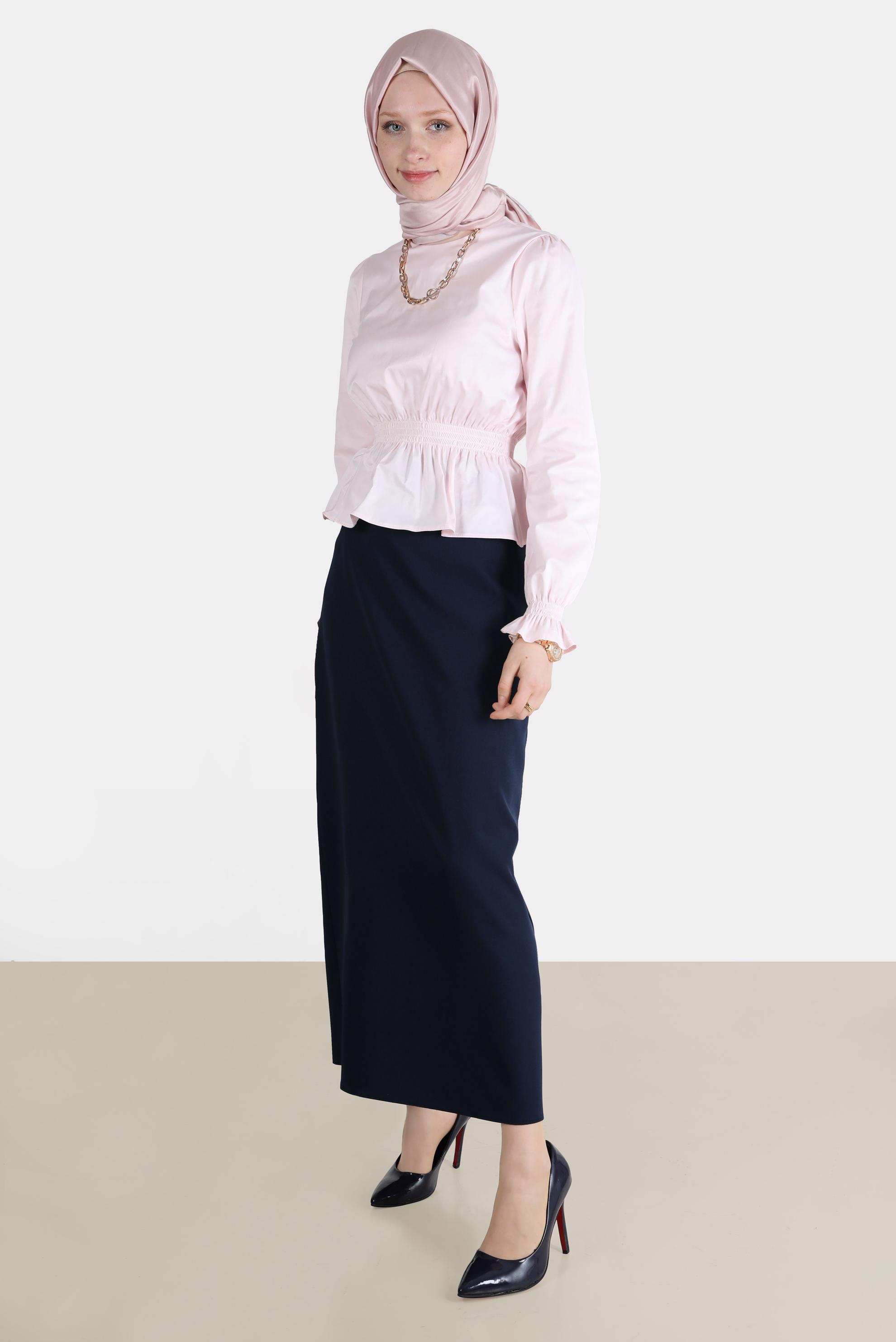 Hijab clothing NAVY BLUE SLIT DETAIL ZIPPERED SKIRT 60257 