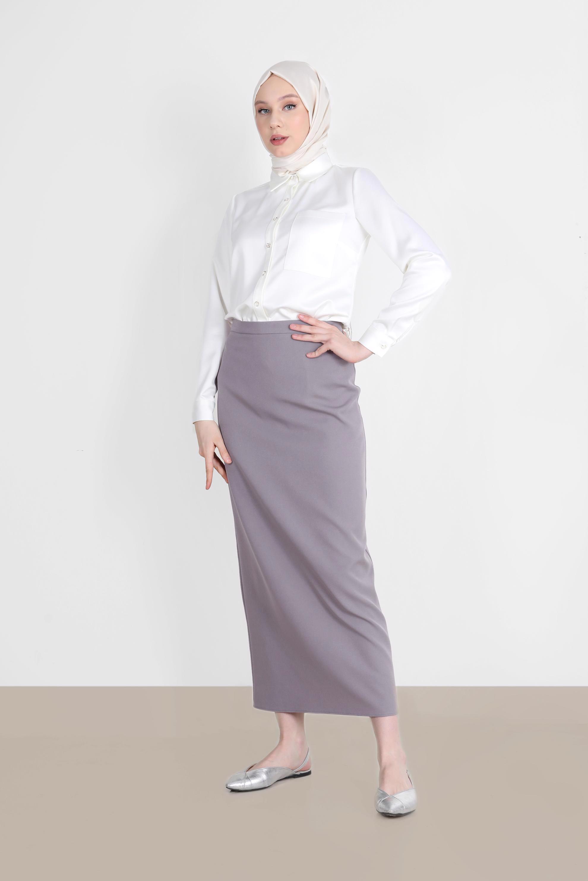 Tesettür giyim VİZON GİZLİ YIRTMAÇLI FERMUARLI ETEK 60257 