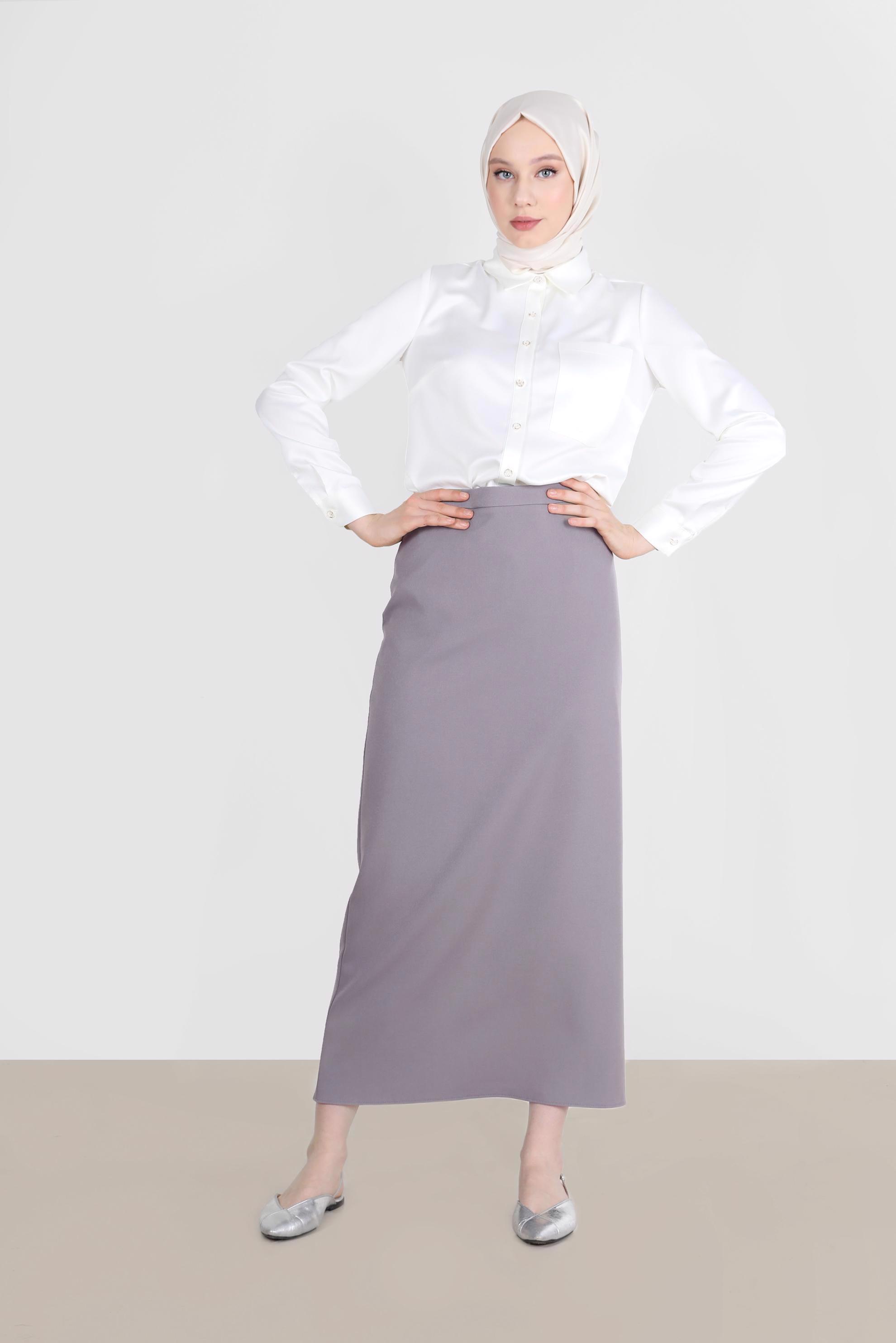 Tesettür giyim VİZON GİZLİ YIRTMAÇLI FERMUARLI ETEK 60257 