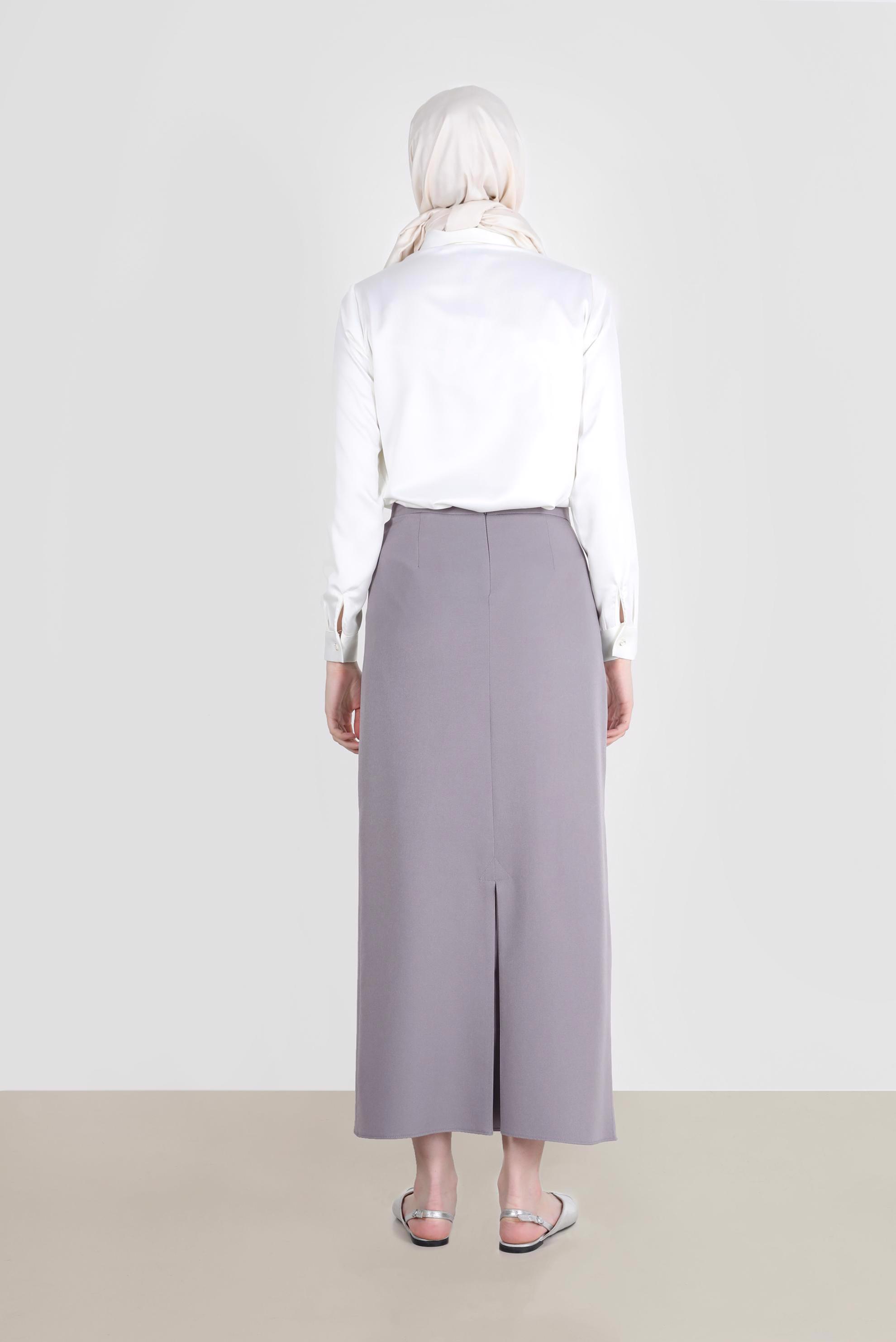 Tesettür giyim VİZON GİZLİ YIRTMAÇLI FERMUARLI ETEK 60257 