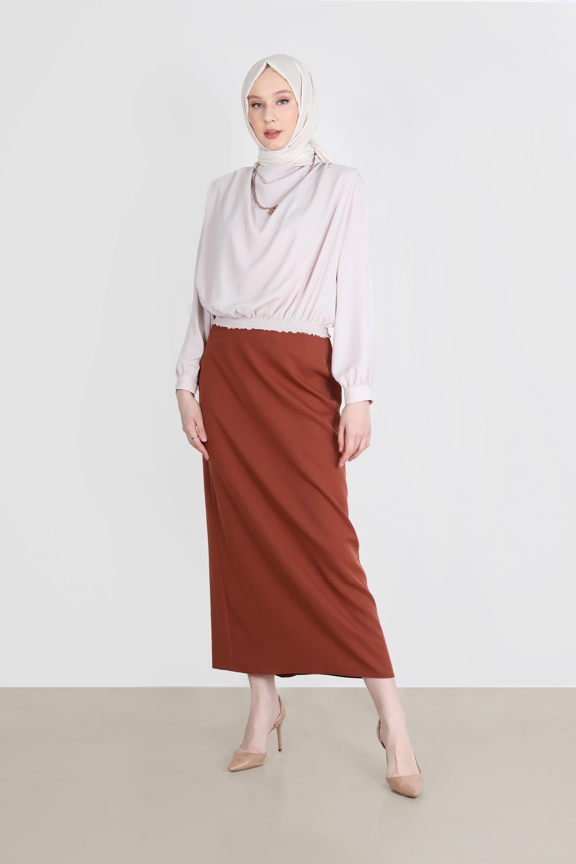 Hijab clothing BROWN SLIT DETAIL ZIPPERED SKIRT 60257 