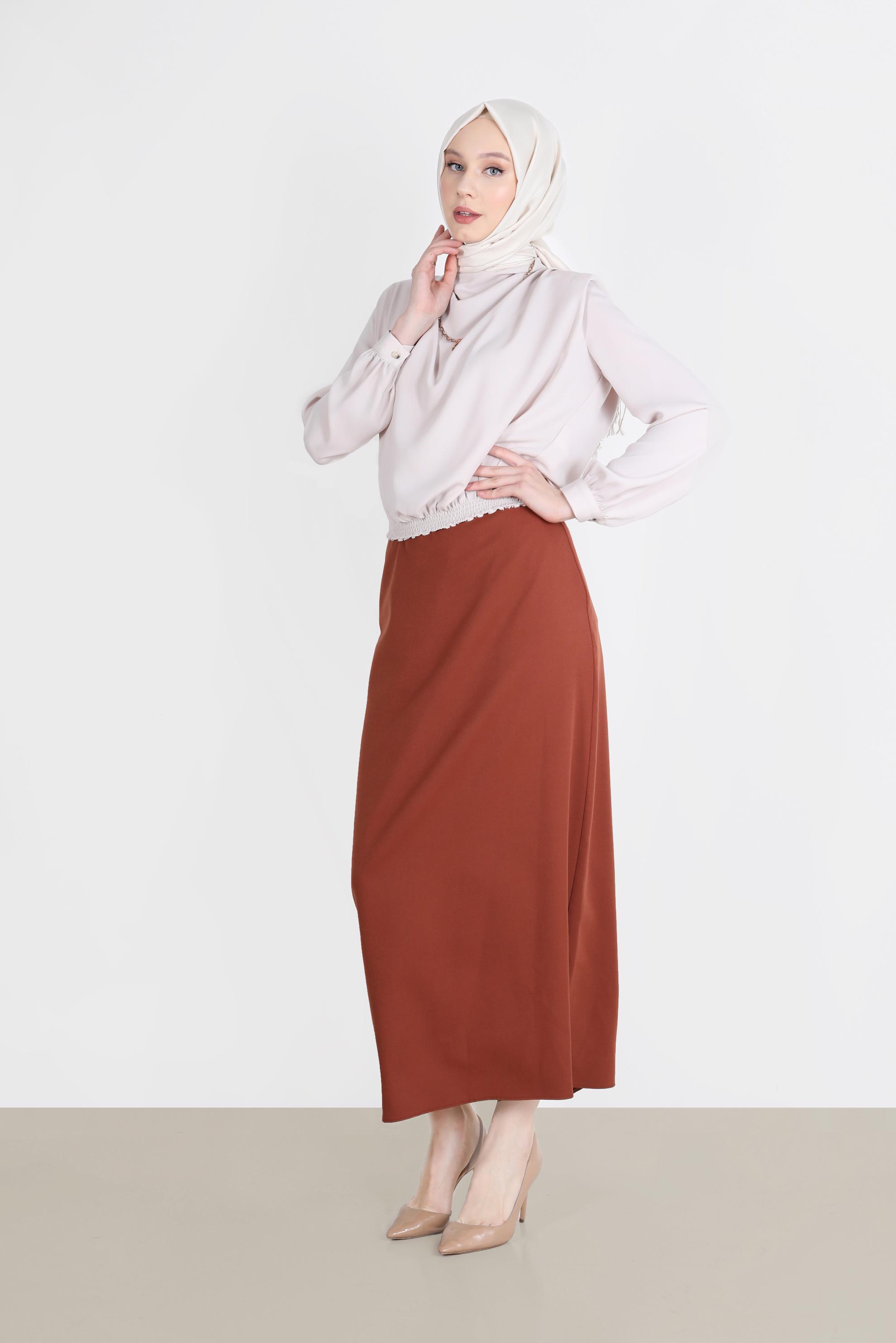 Hijab clothing BROWN SLIT DETAIL ZIPPERED SKIRT 60257 