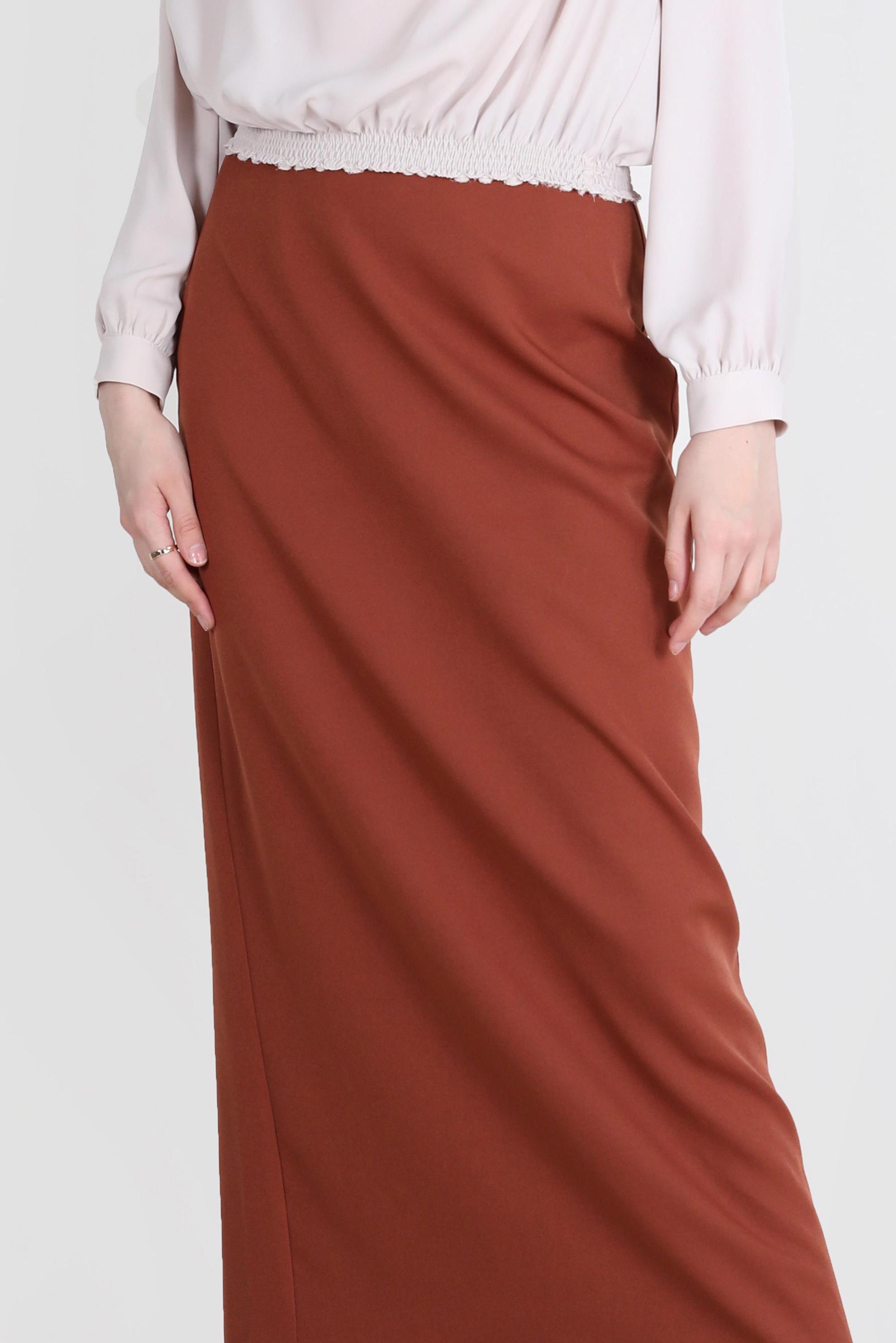 Hijab clothing BROWN SLIT DETAIL ZIPPERED SKIRT 60257 